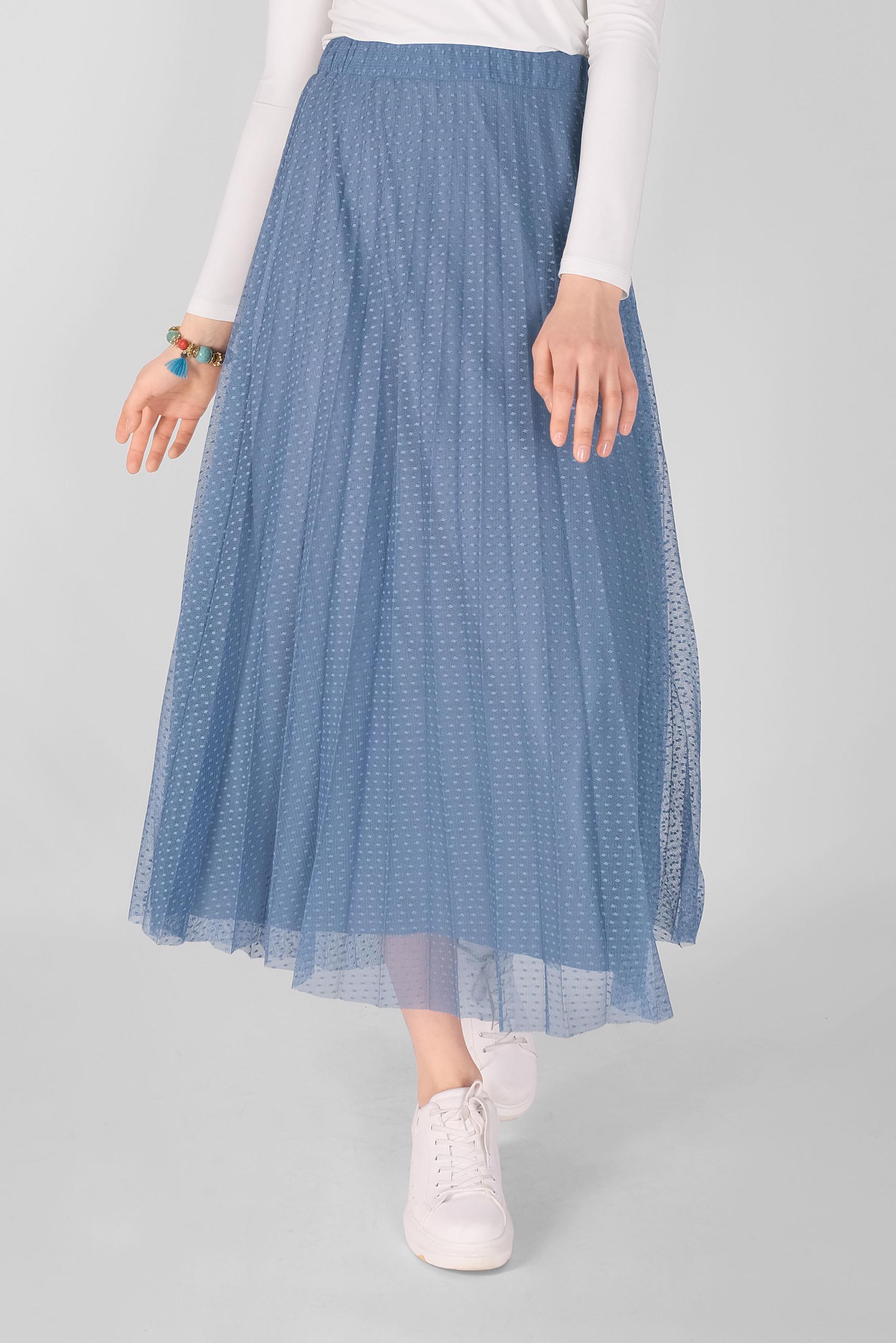 Tesettür giyim LACİVERT PİLİSELİ TÜL ETEK 60162 