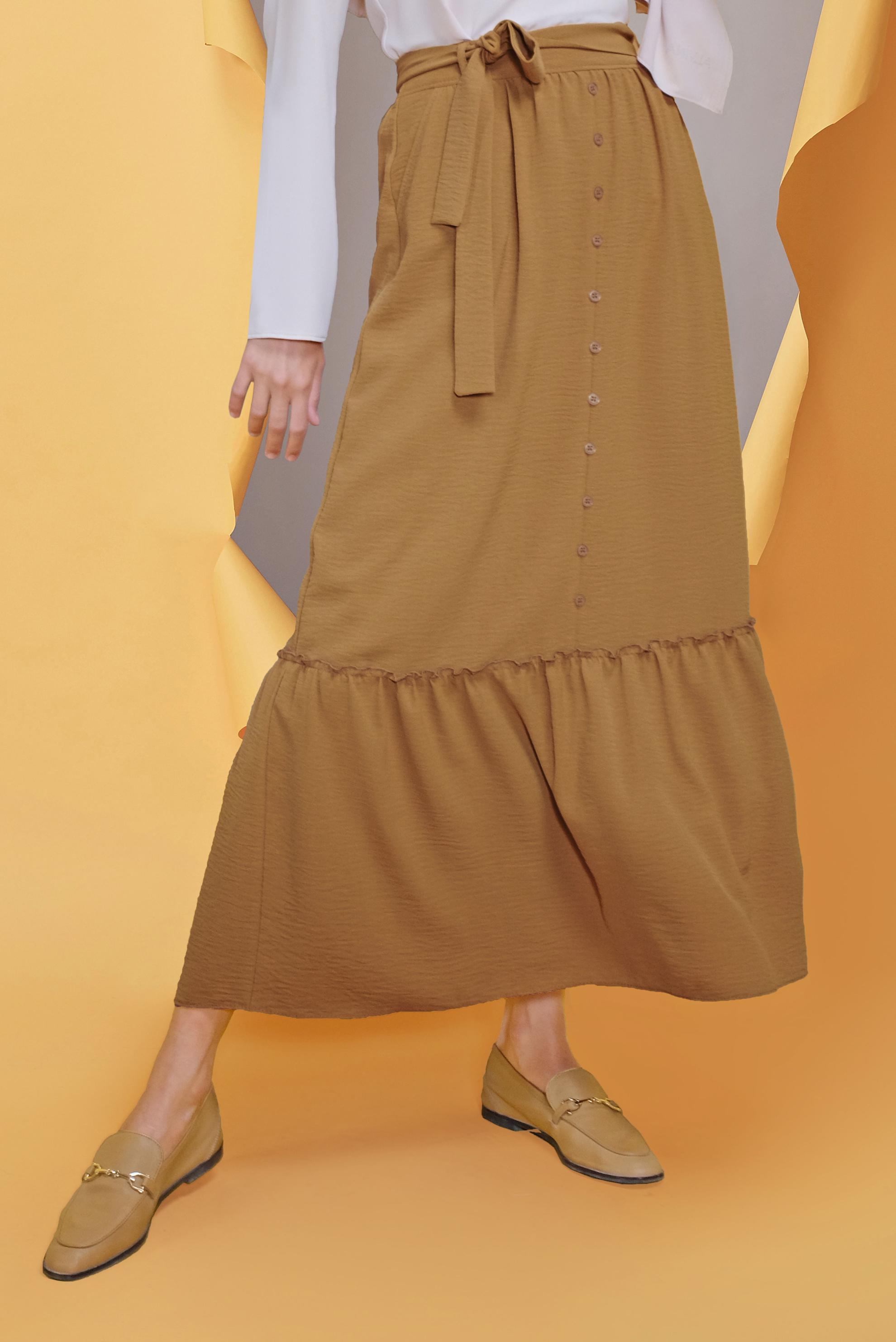 Tesettür giyim SARI DÜĞME DETAYLI AEROBİN ETEK 60163