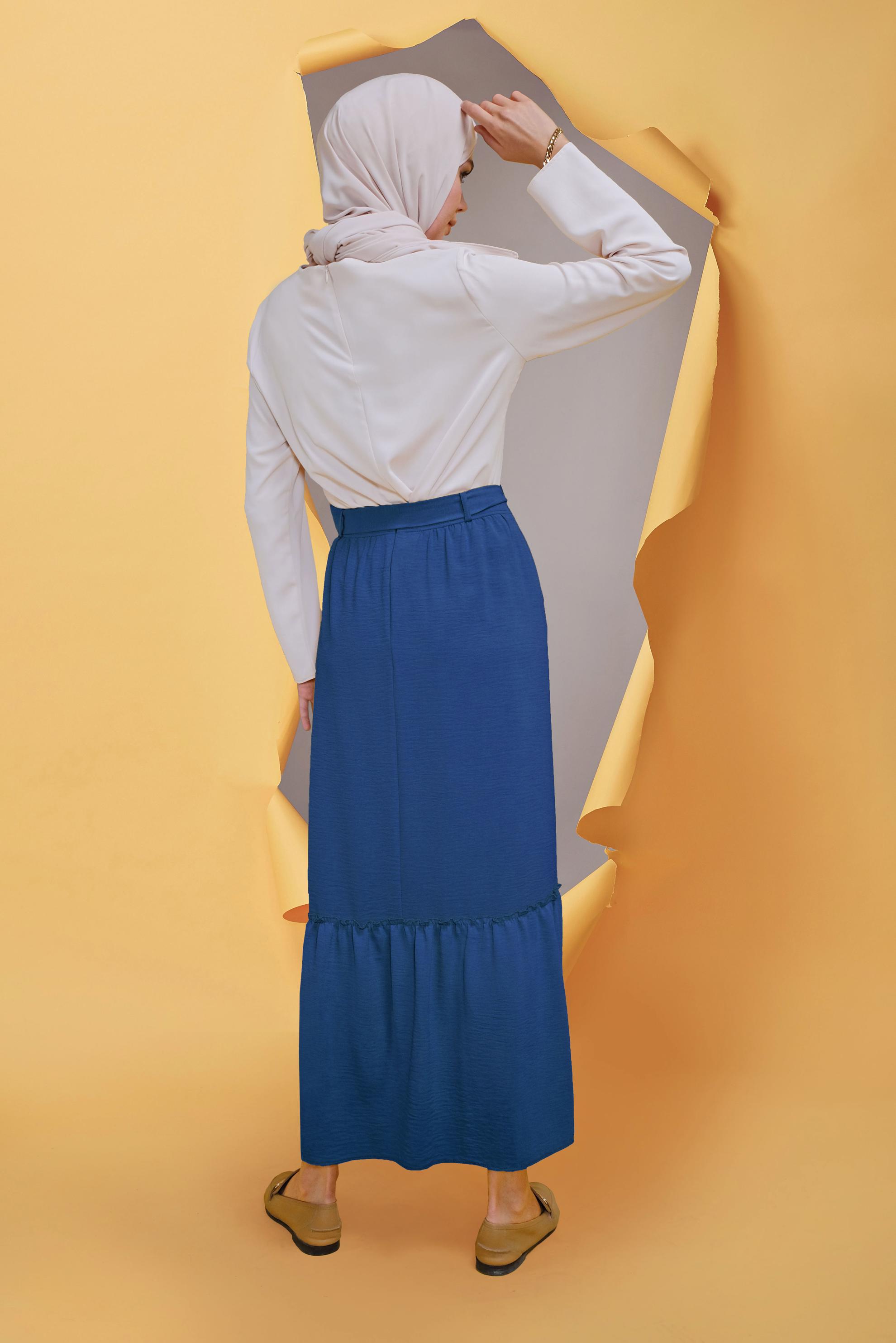 Tesettür giyim LACİVERT DÜĞME DETAYLI AEROBİN ETEK 60163