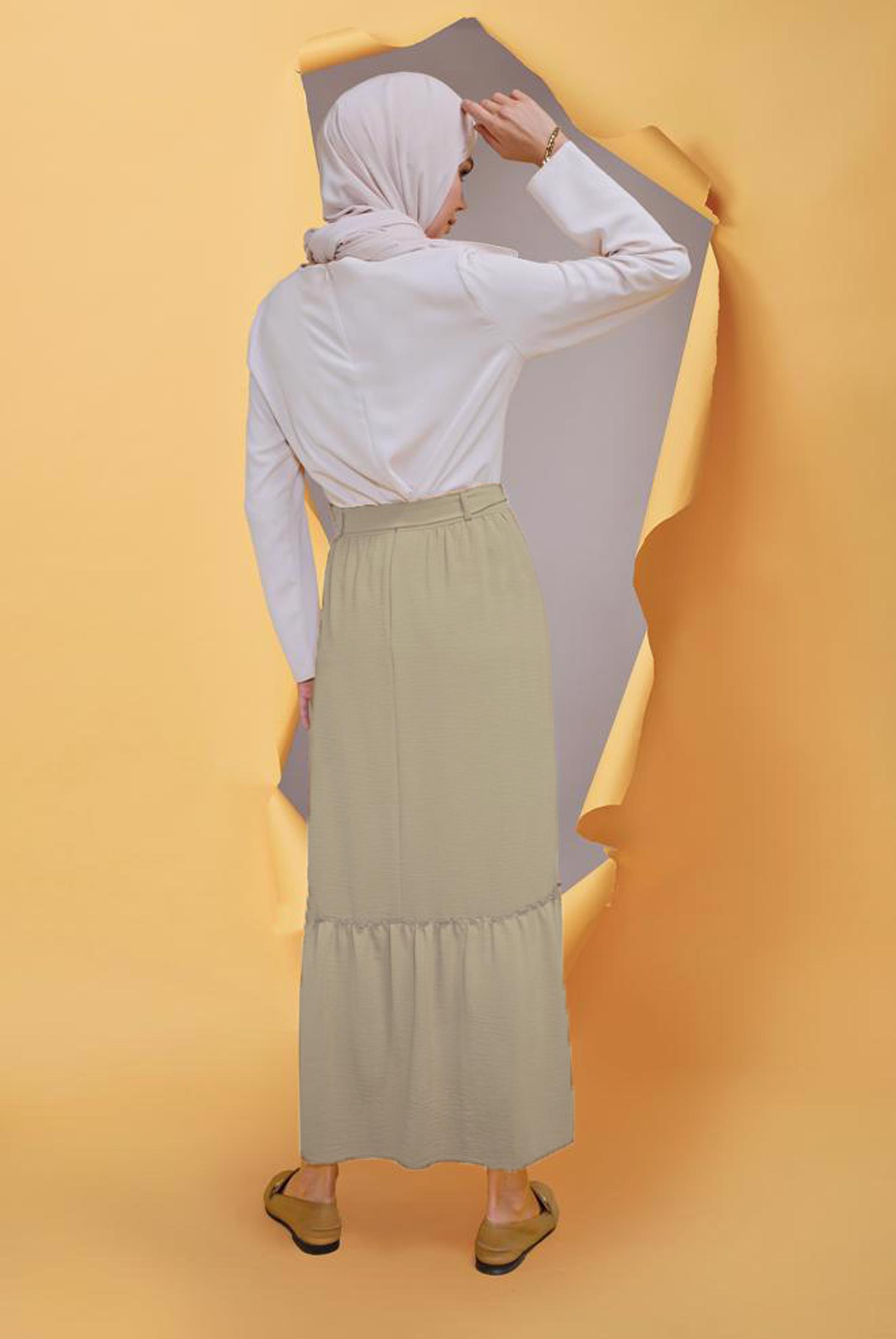 Tesettür giyim KUM DÜĞME DETAYLI AEROBİN ETEK 60163