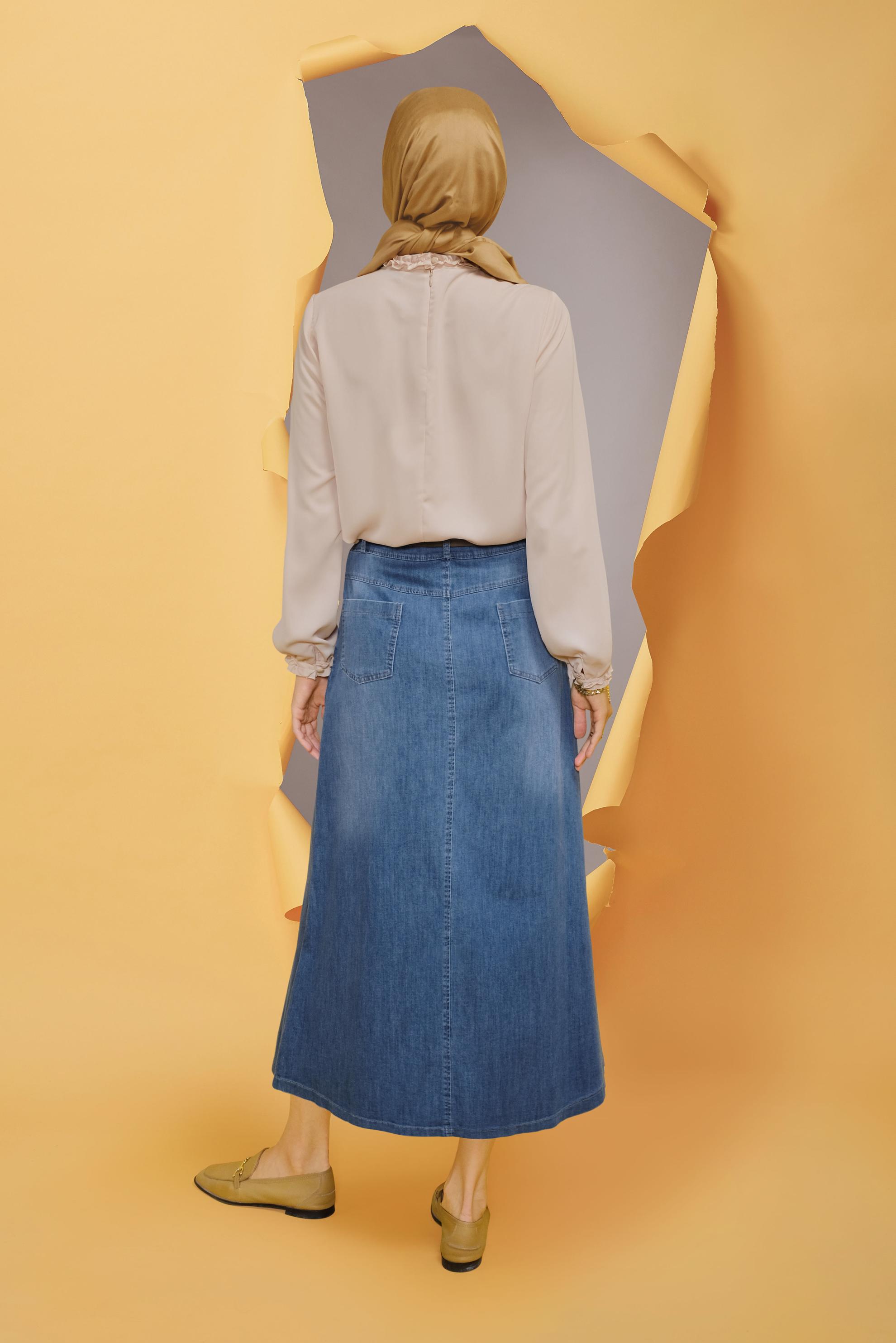 Tesettür giyim LACİVERT CEP DETAYLI DENİM ETEK 60168