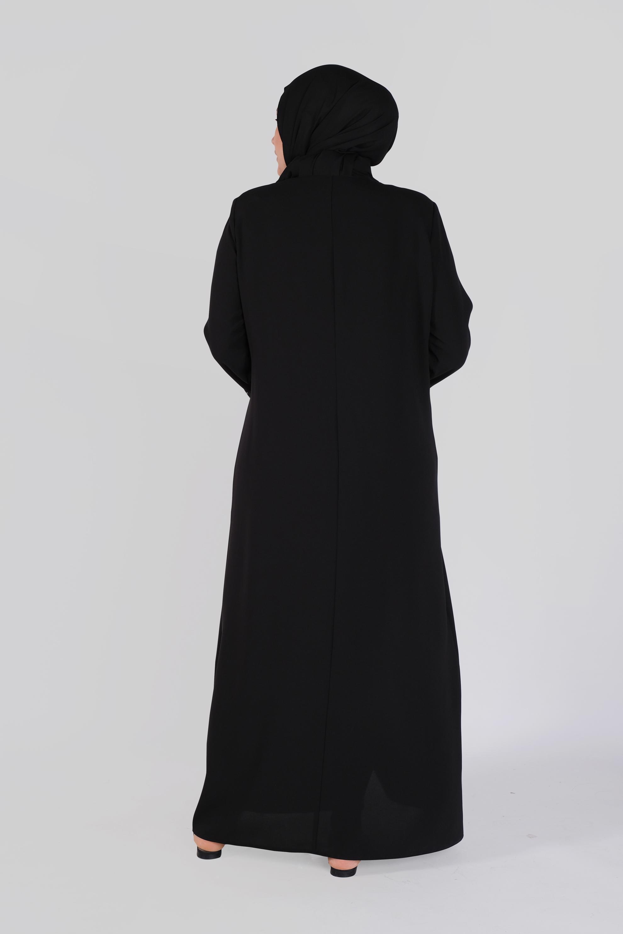 Hijab clothing BLACK STONE DETAILED TOPCOAT WITH LACE 80013 