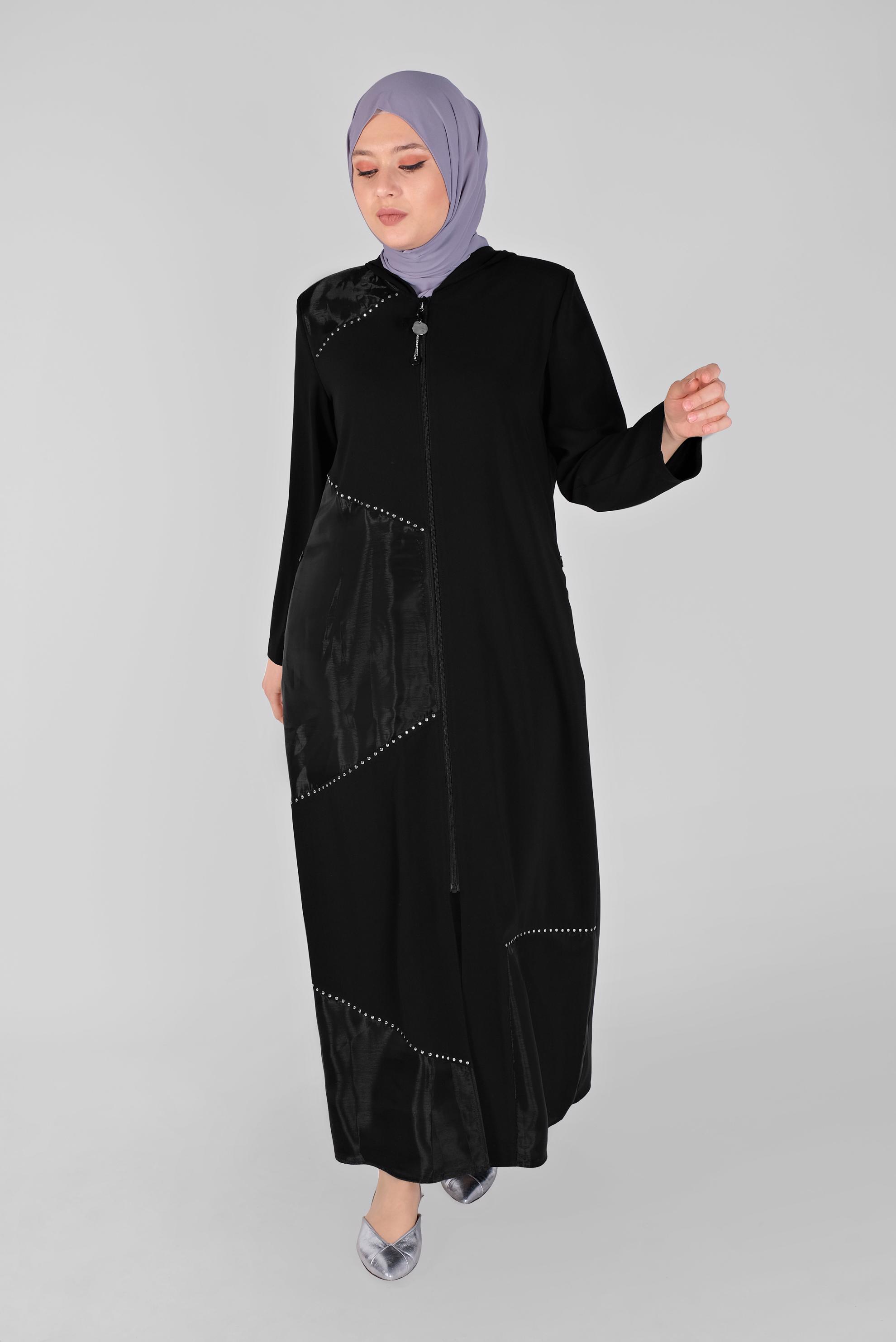 Tesettür giyim SİYAH TAŞ DETAYLI FERACE 80015 