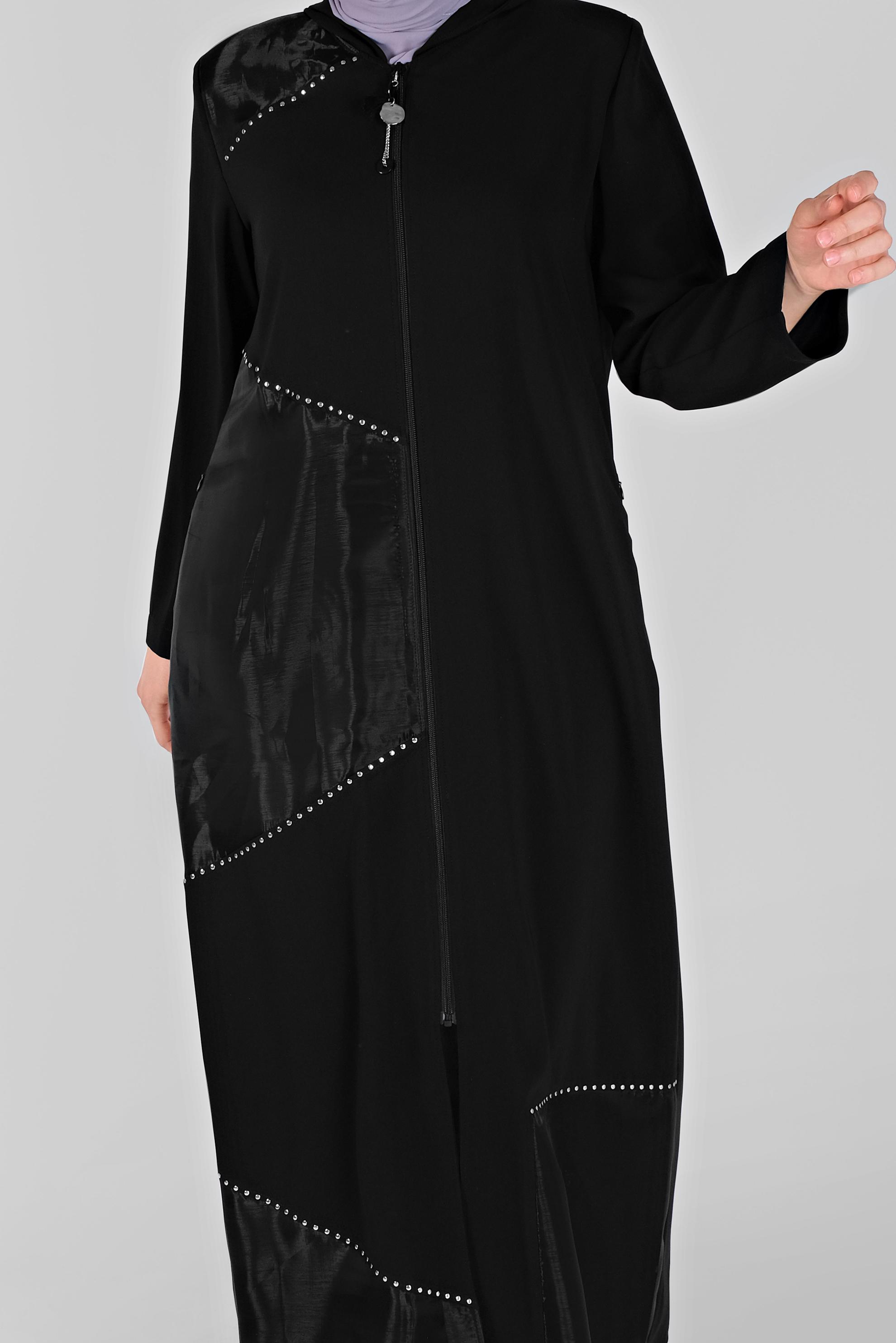 Tesettür giyim SİYAH TAŞ DETAYLI FERACE 80015 