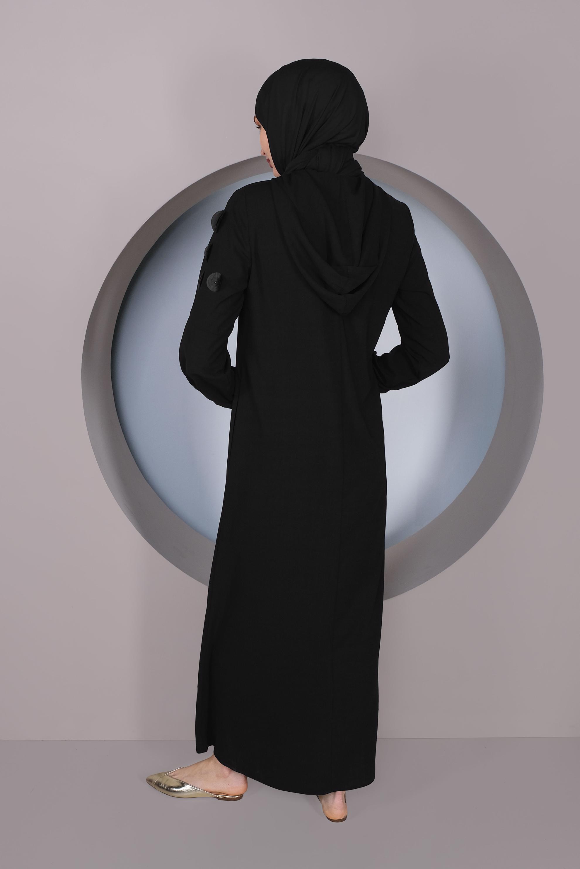 Tesettür giyim SİYAH İNCİ DETAYLI FERACE 80020