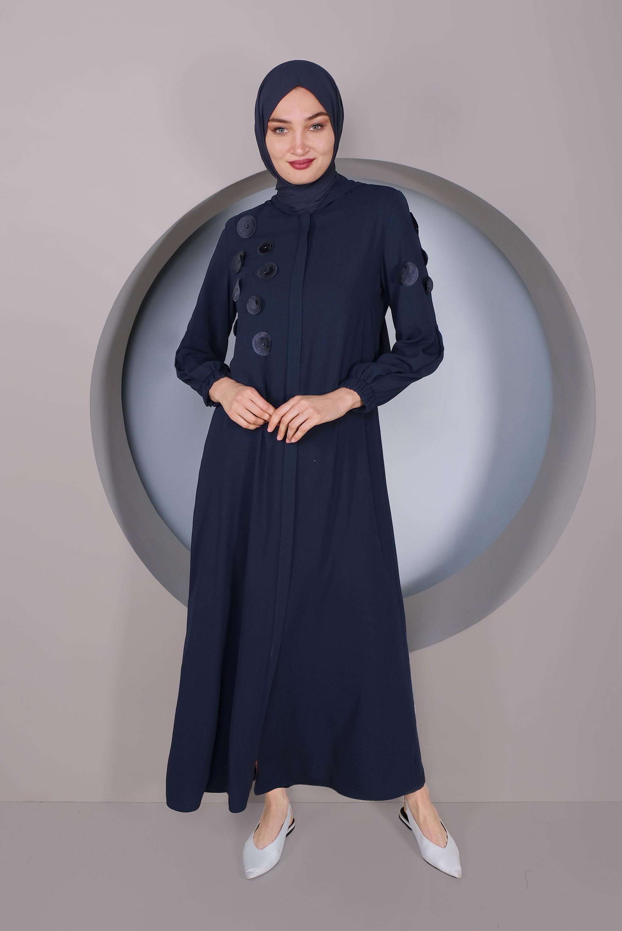 Tesettür giyim LACİVERT İNCİ DETAYLI FERACE 80020