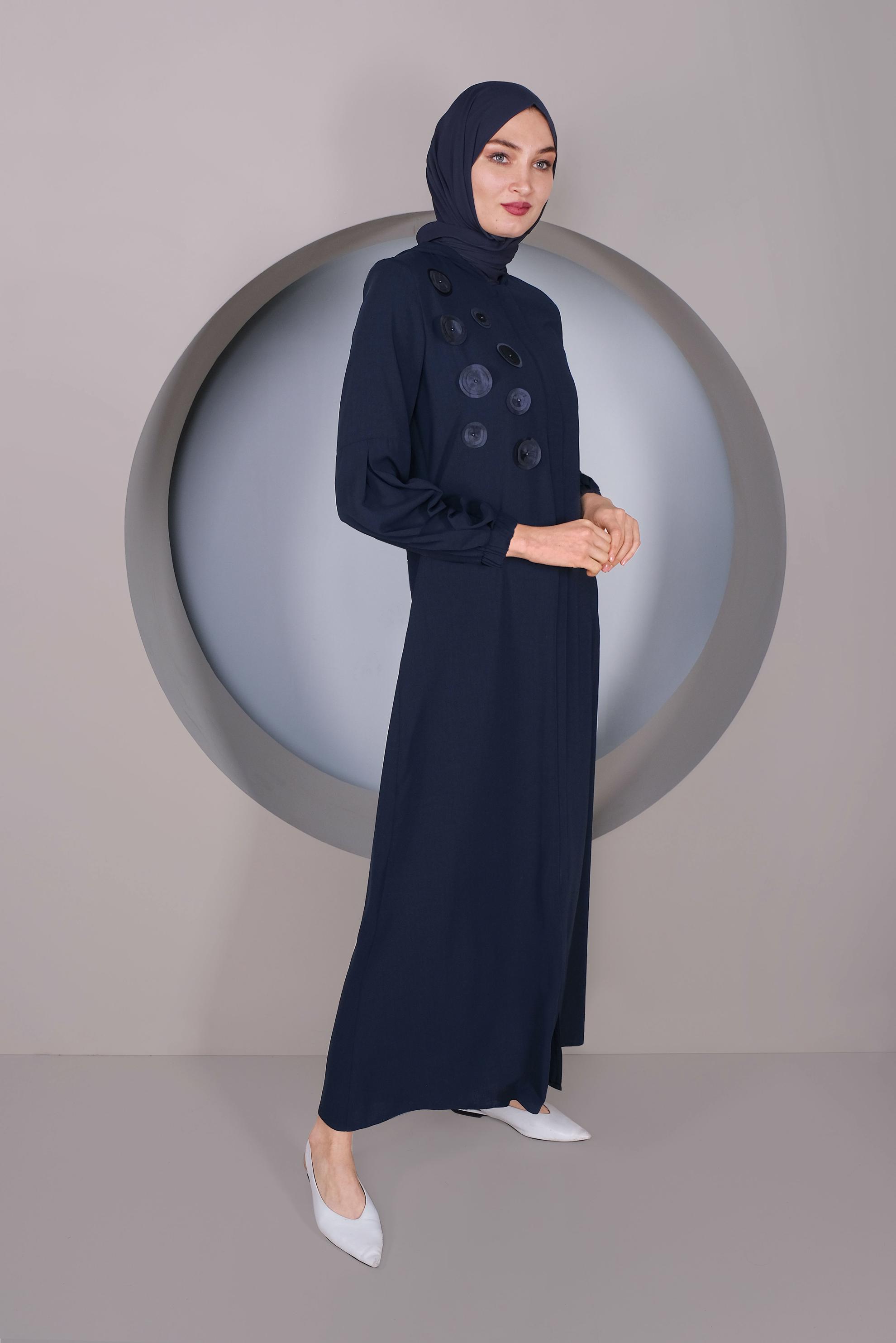 Tesettür giyim LACİVERT İNCİ DETAYLI FERACE 80020