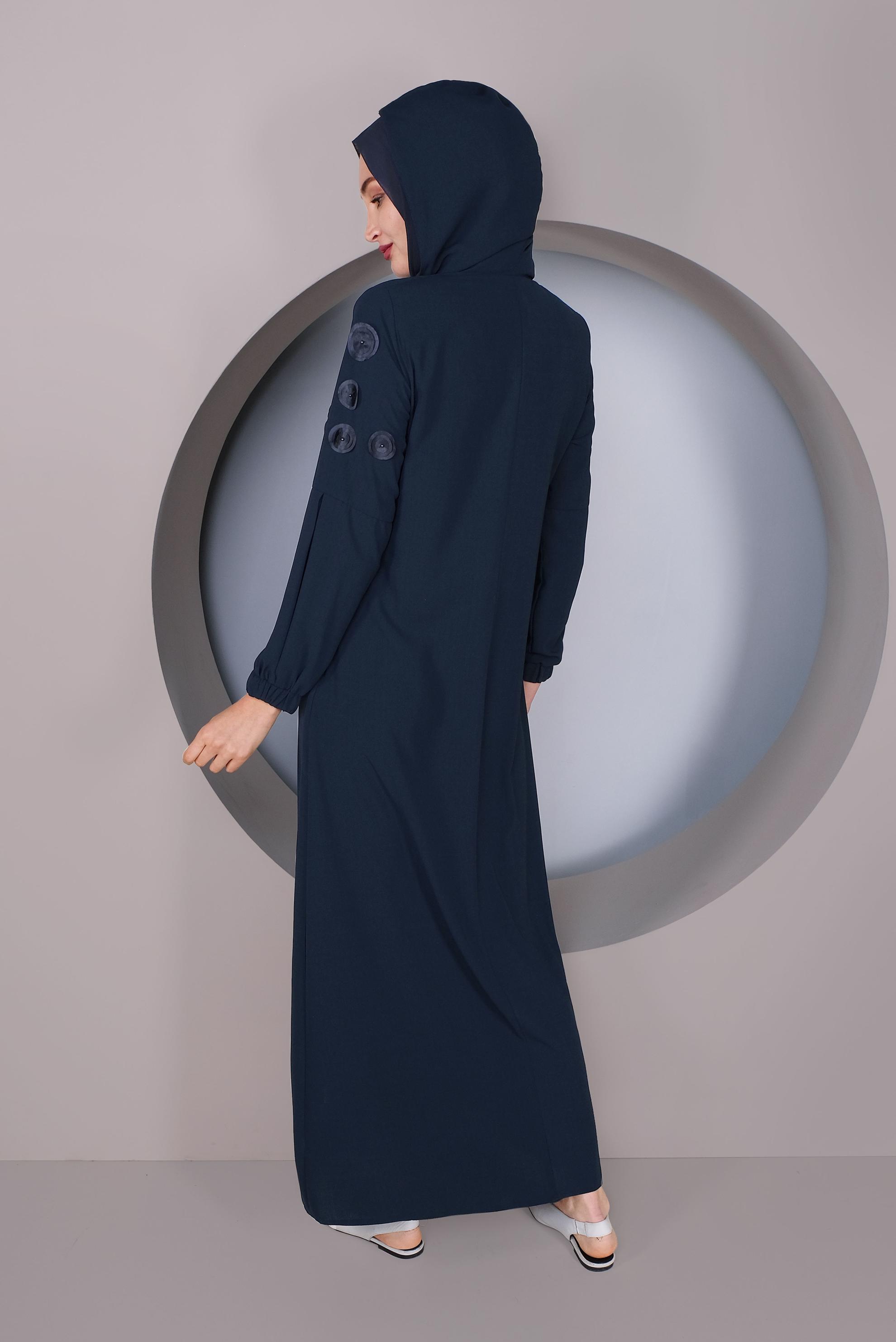 Tesettür giyim LACİVERT İNCİ DETAYLI FERACE 80020