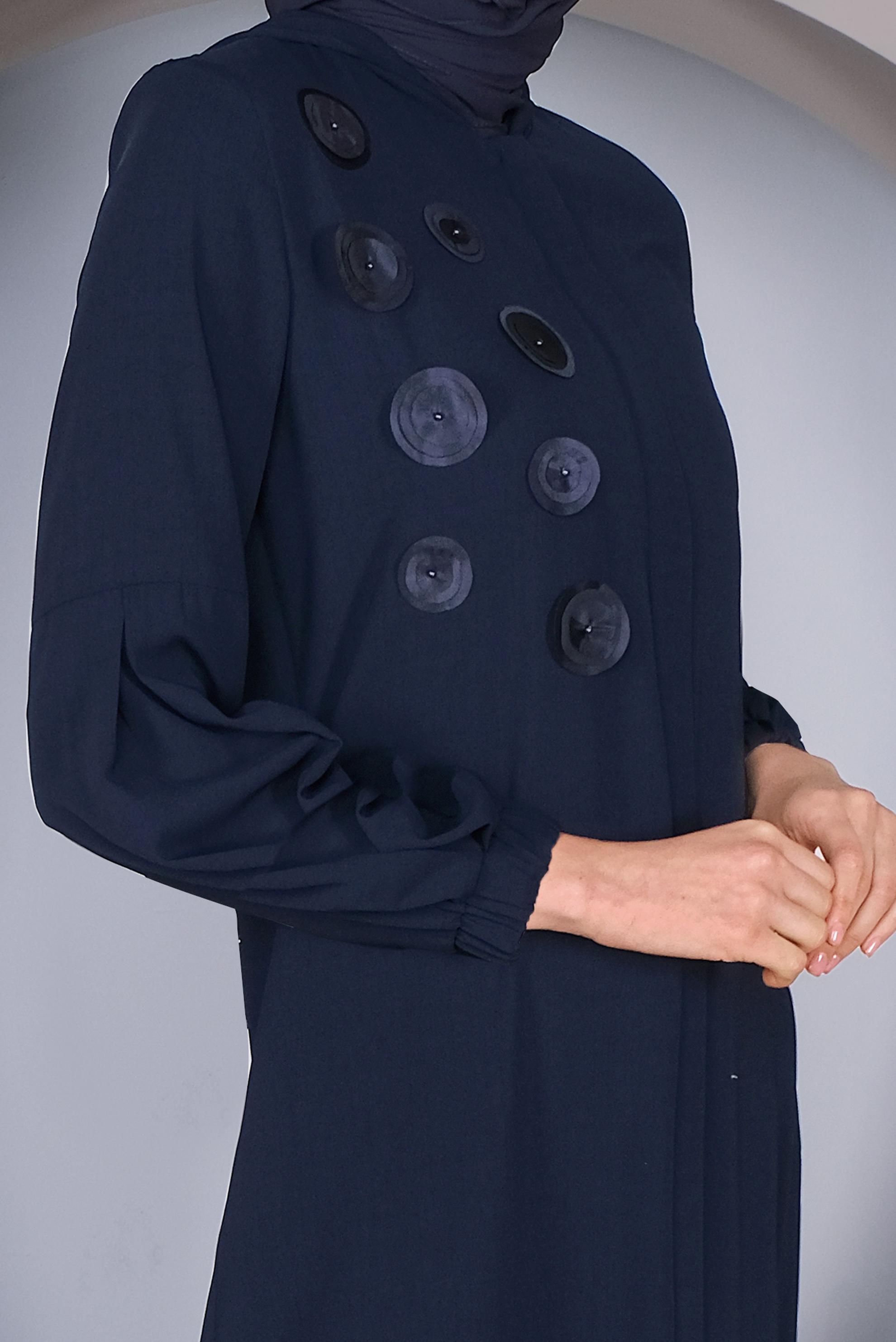 Tesettür giyim LACİVERT İNCİ DETAYLI FERACE 80020