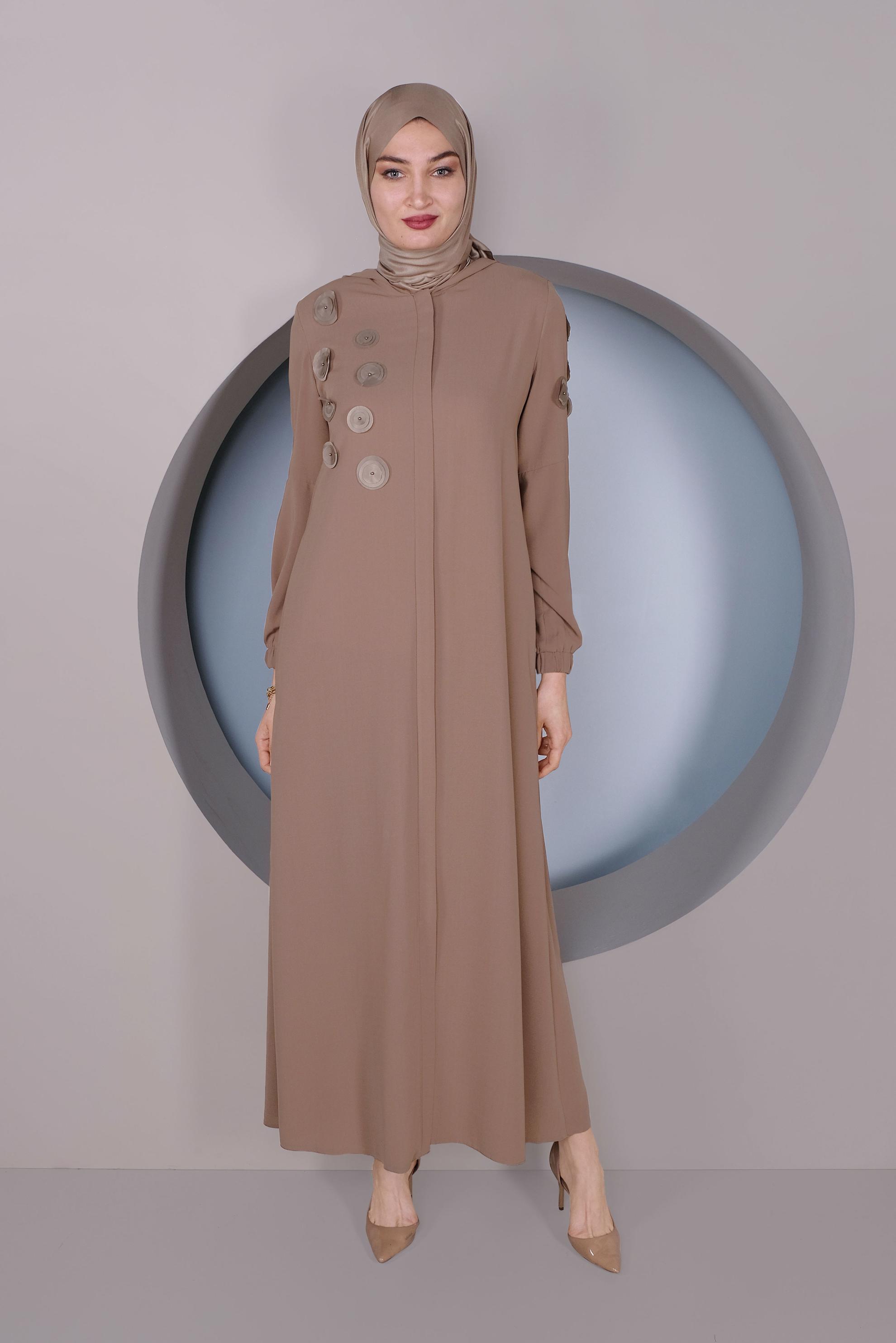 Hijab clothing BROWN PEARL DETAIL TOPCOAT 80020 