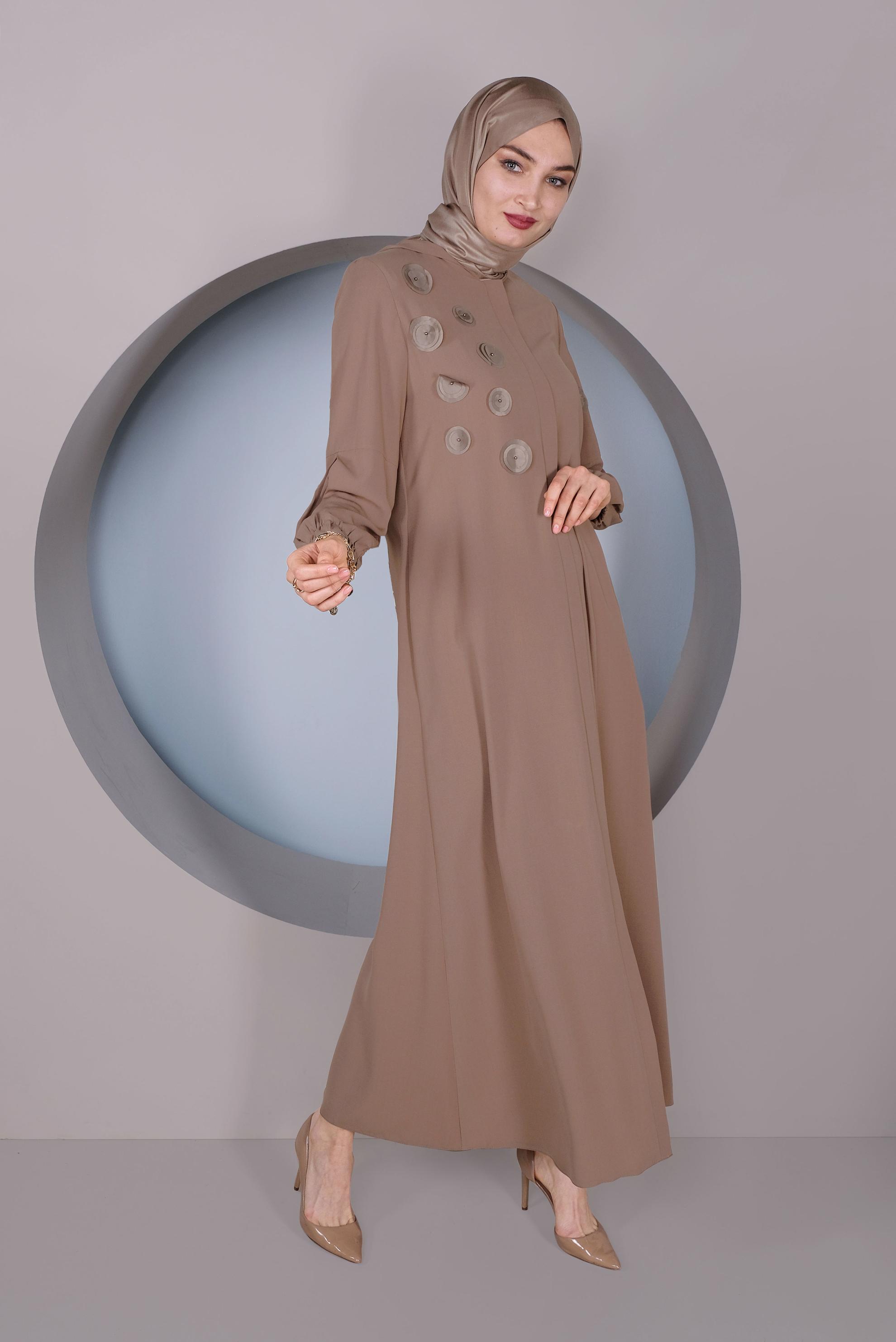 Hijab clothing BROWN PEARL DETAIL TOPCOAT 80020 
