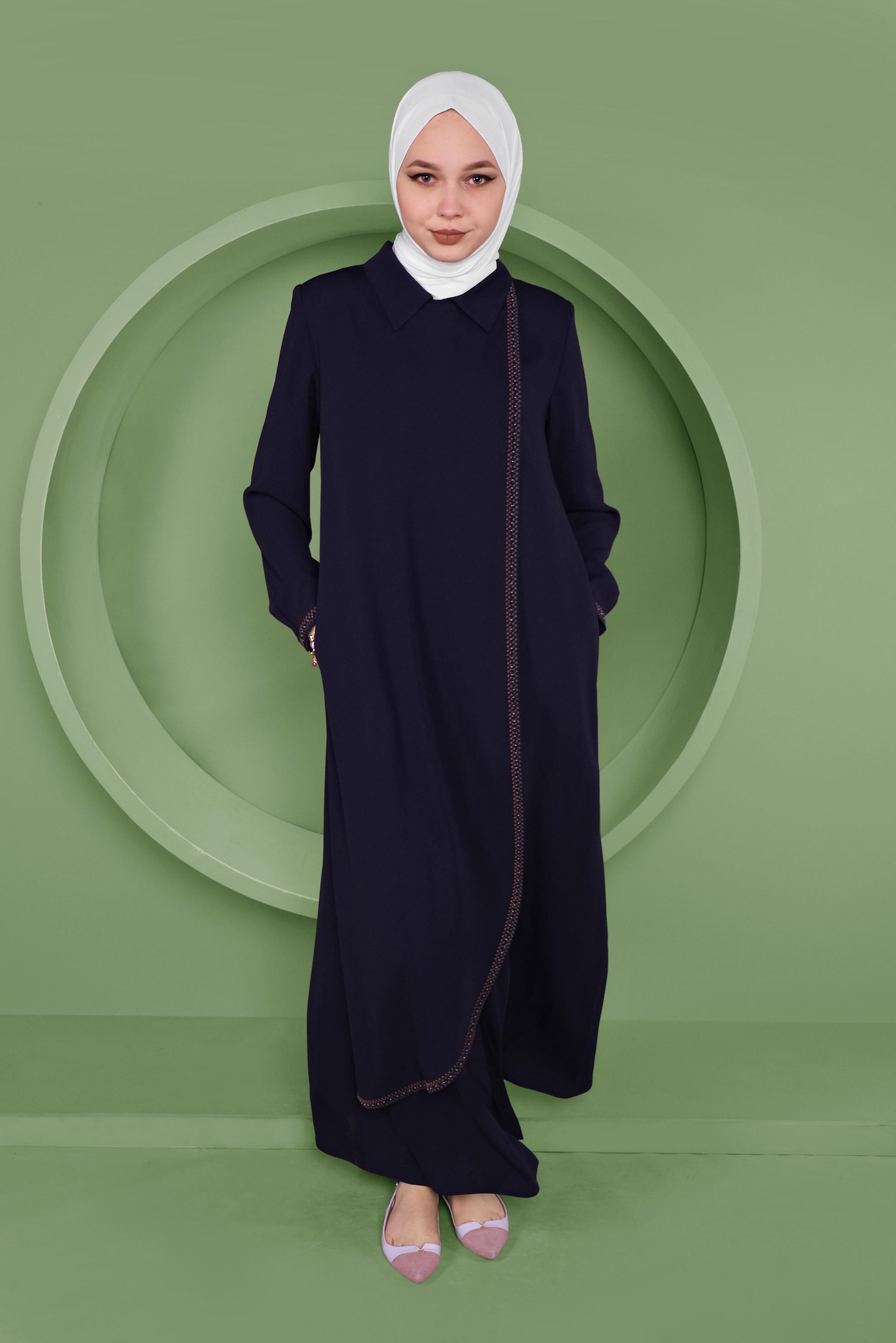 Tesettür giyim LACİVERT GİZLİ FERMUARLI FERACE 80021