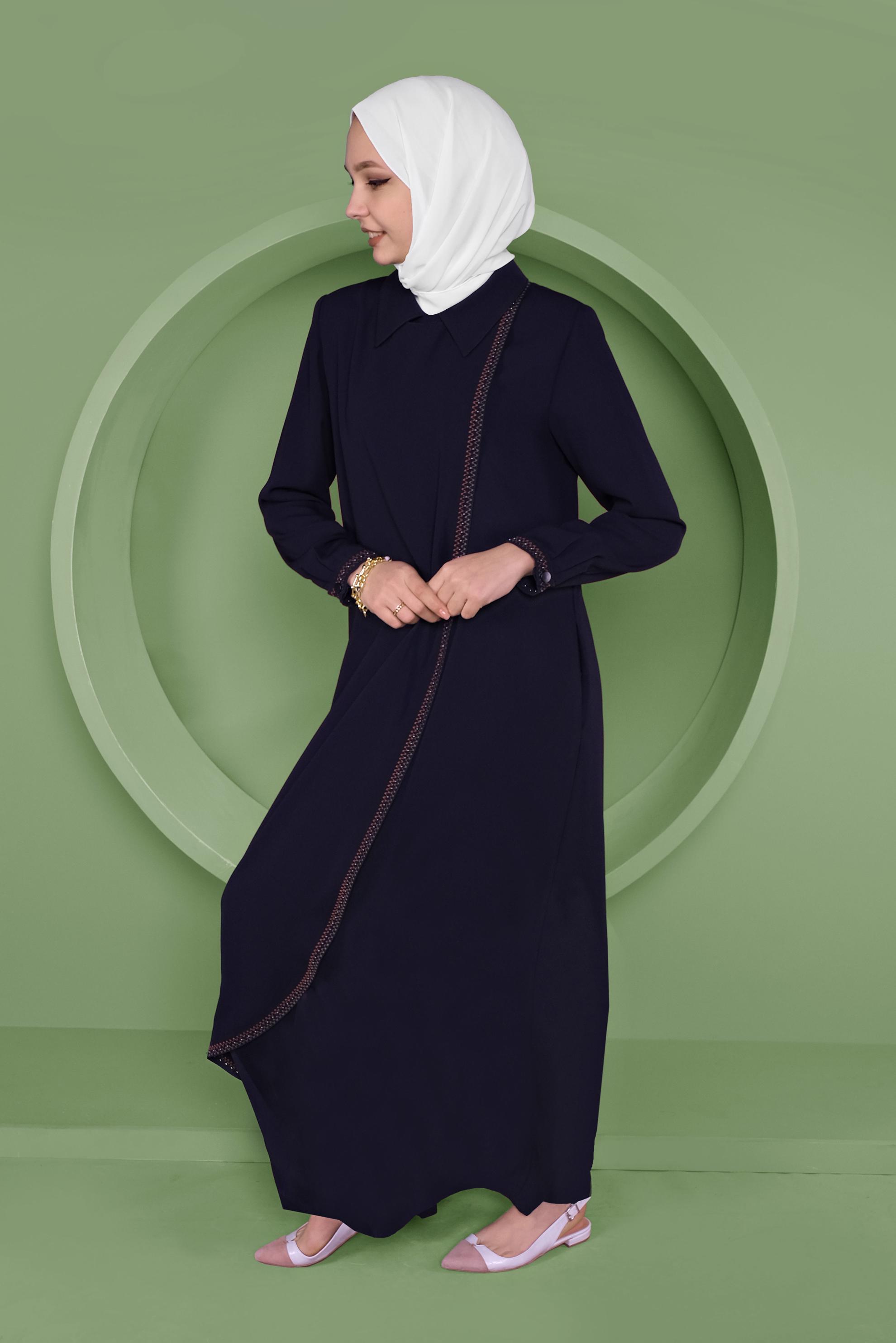 Tesettür giyim LACİVERT GİZLİ FERMUARLI FERACE 80021