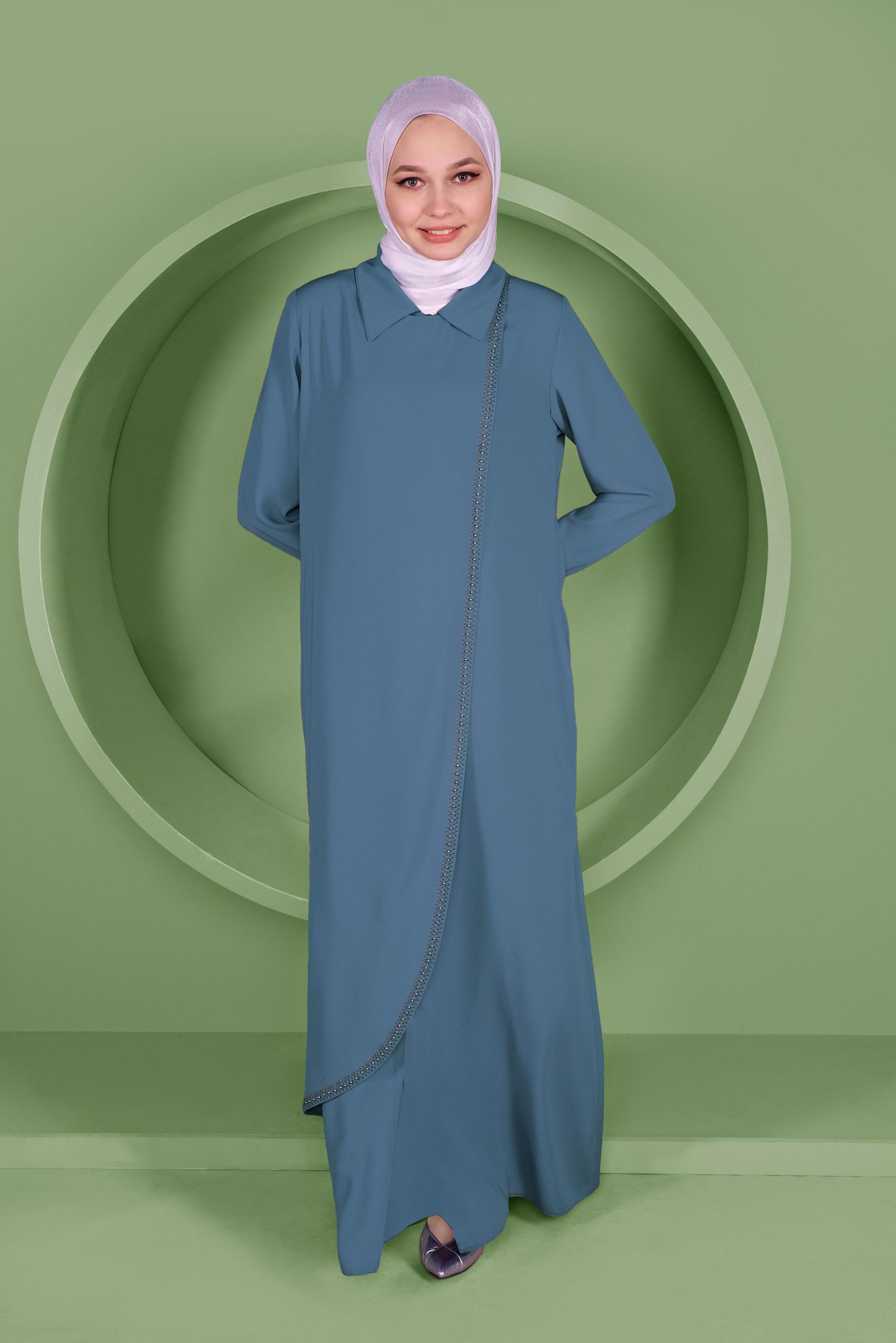 Hijab clothing BLUE INVISIBLE ZIPPER TOPCOAT 80021 