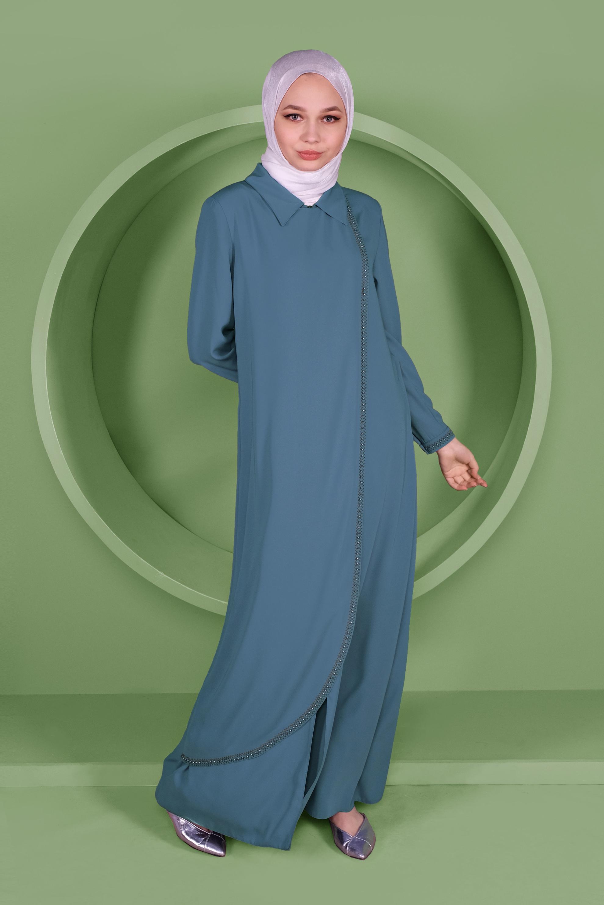 Hijab clothing BLUE INVISIBLE ZIPPER TOPCOAT 80021 