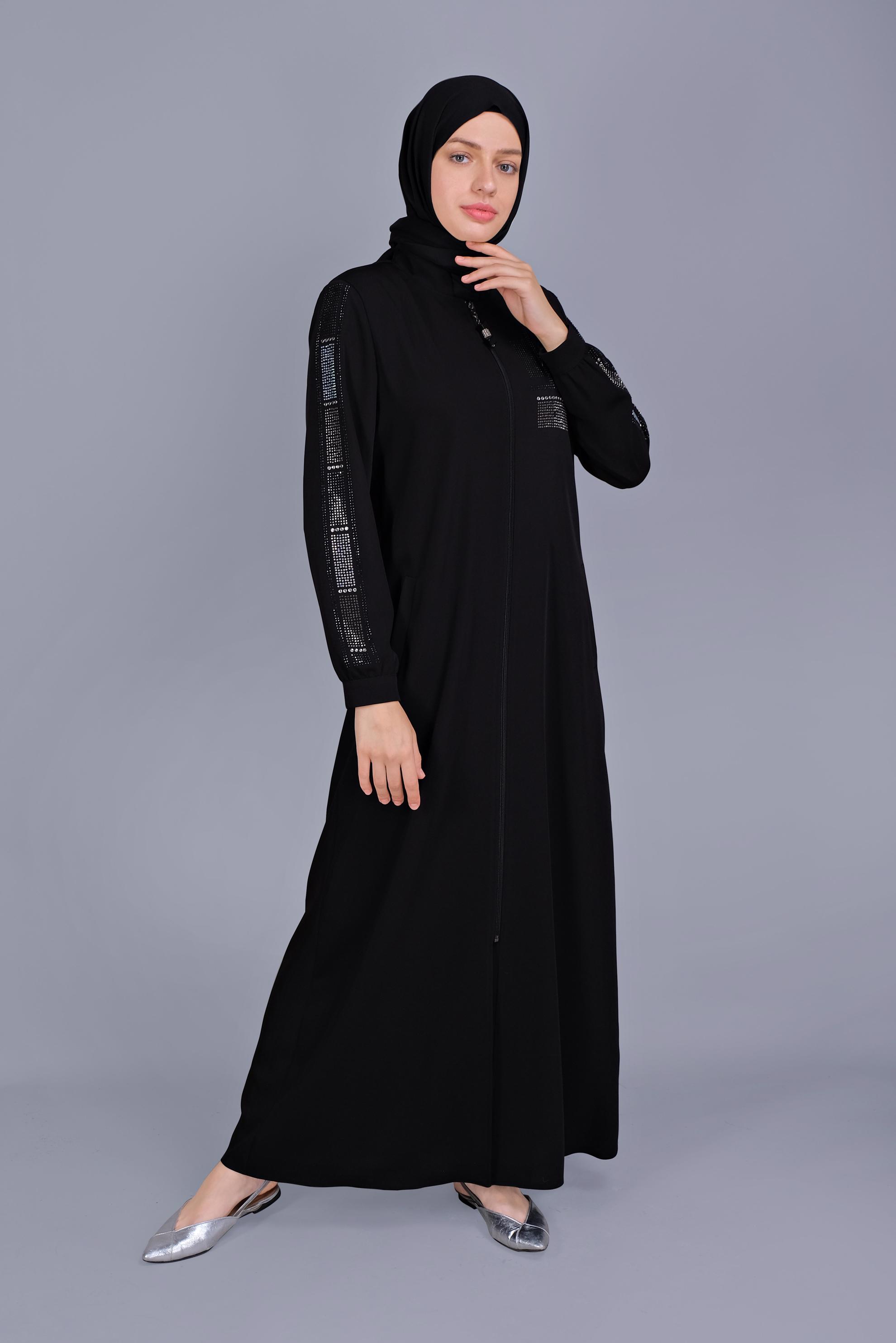 Hijab clothing BLACK STONE PRINTED ZIPPERED TOPCOAT 80023 