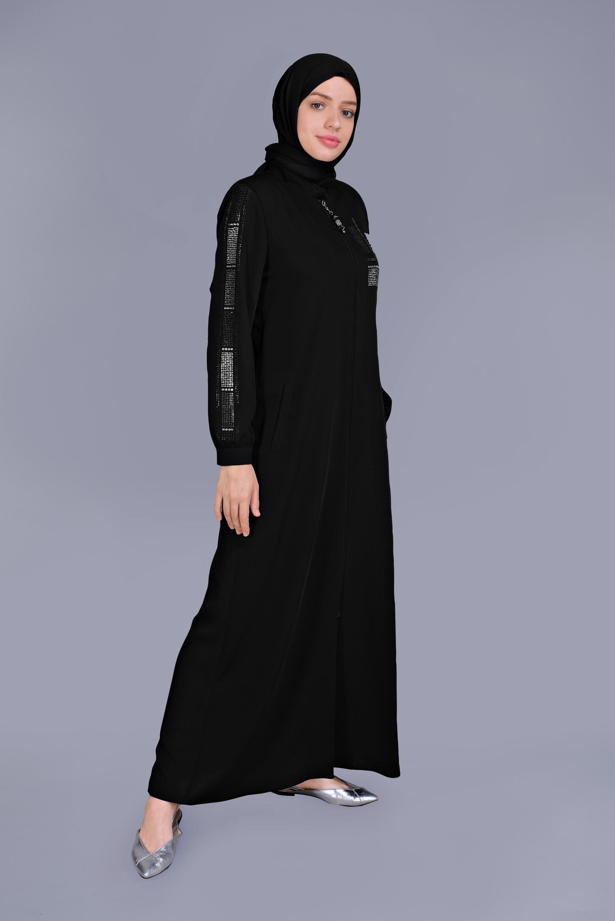Hijab clothing BLACK STONE PRINTED ZIPPERED TOPCOAT 80023 