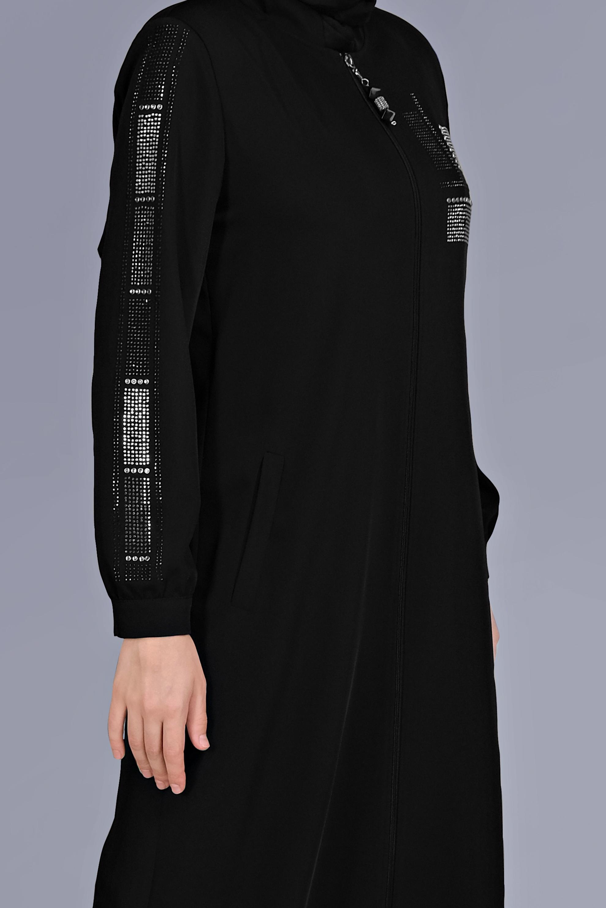 Hijab clothing BLACK STONE PRINTED ZIPPERED TOPCOAT 80023 