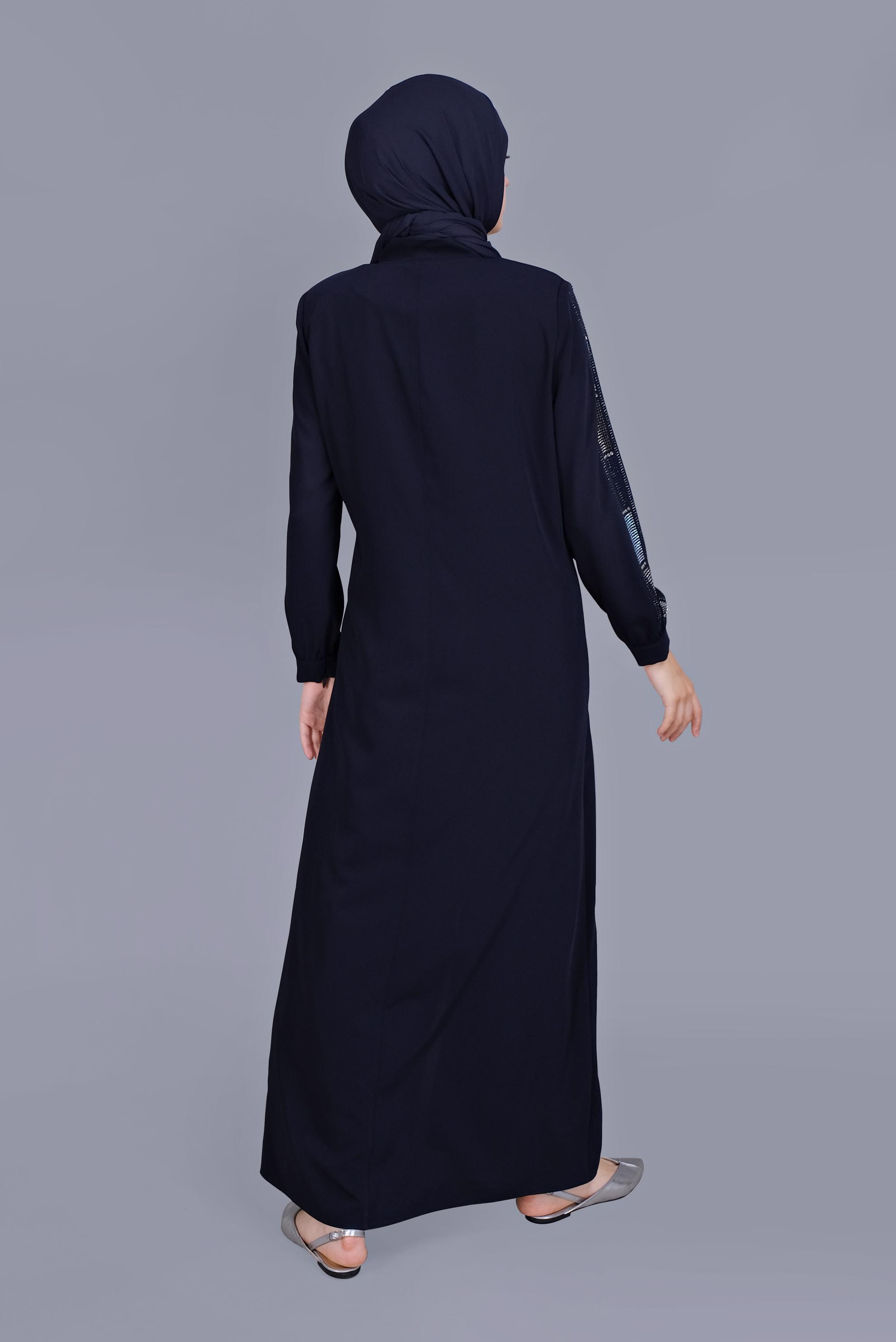 Tesettür giyim LACİVERT TAŞ BASKILI FERMUARLI FERACE 80023 