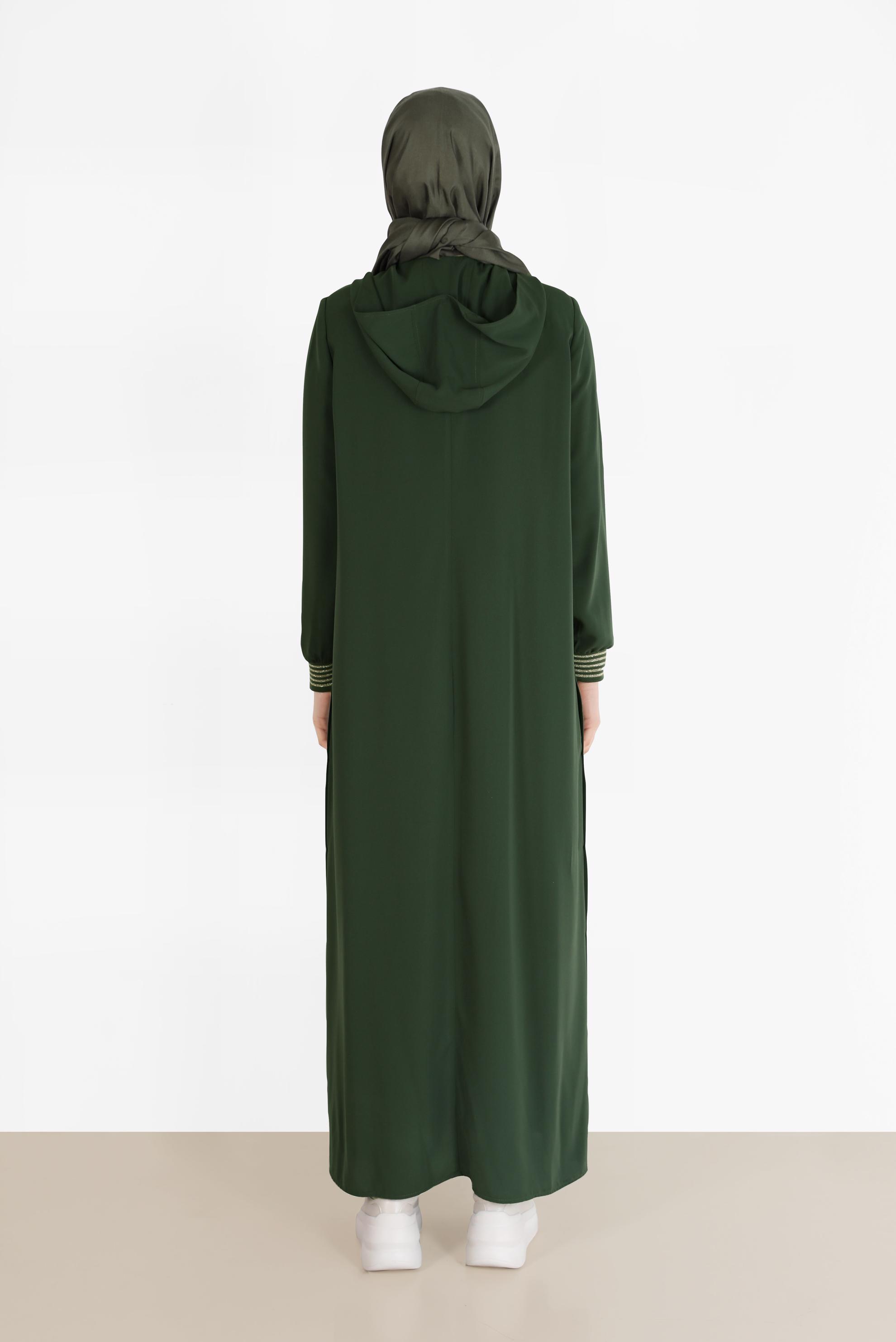 Tesettür giyim HAKİ ÇITÇIT DETAYLI FERMUARLI FERACE 80027  