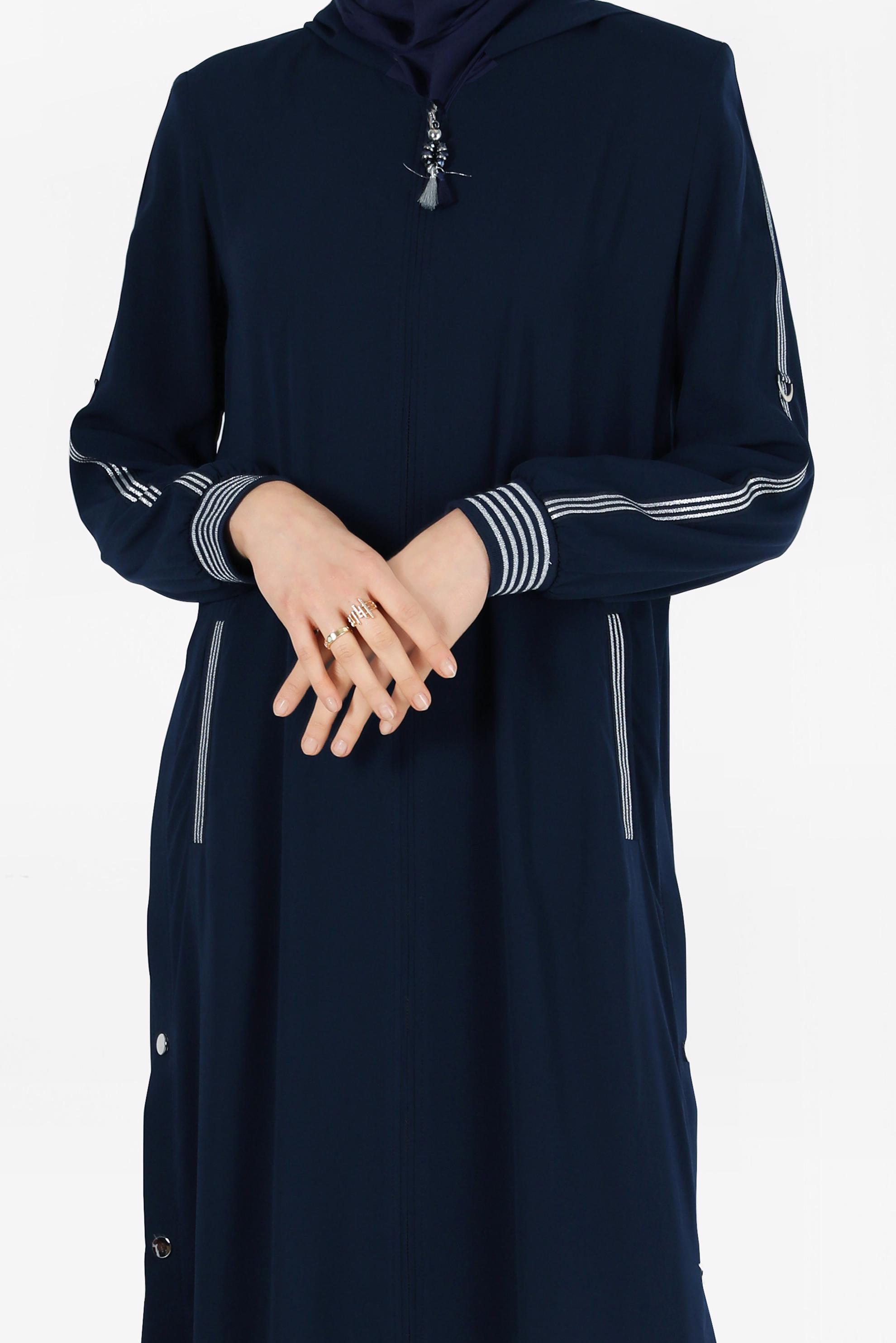 Tesettür giyim LACİVERT ÇITÇIT DETAYLI FERMUARLI FERACE 80027  