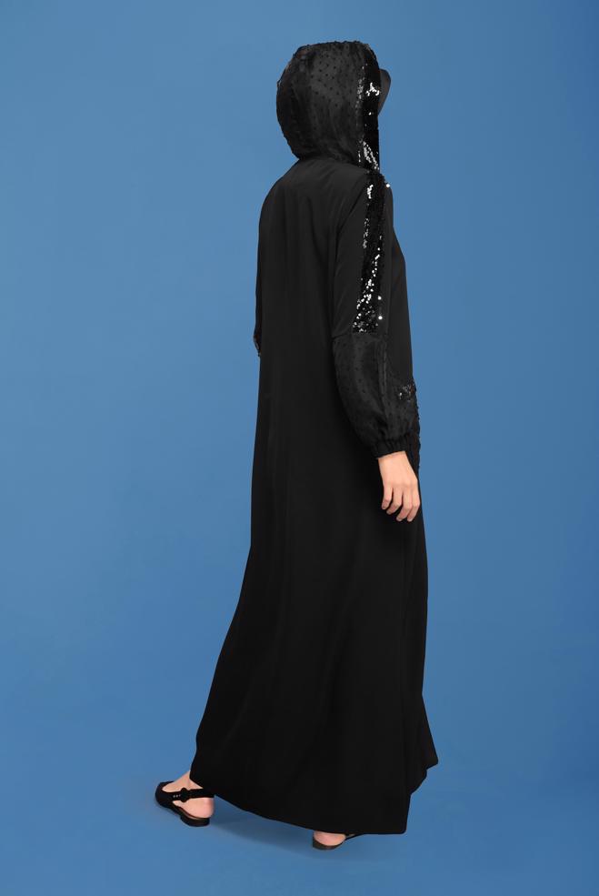 Vêtements hijab NOIR COUCHE DE FINITION TULLE DÉTAIL PAILLETTE 80032 - ALVİNA