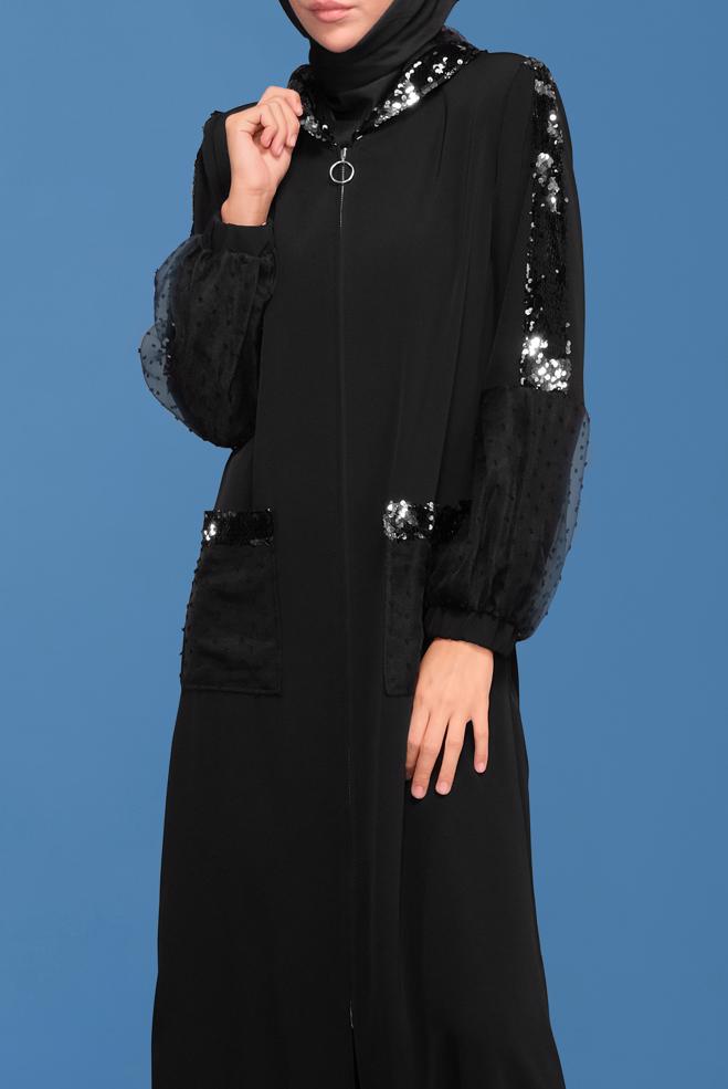 Vêtements hijab NOIR COUCHE DE FINITION TULLE DÉTAIL PAILLETTE 80032 - ALVİNA