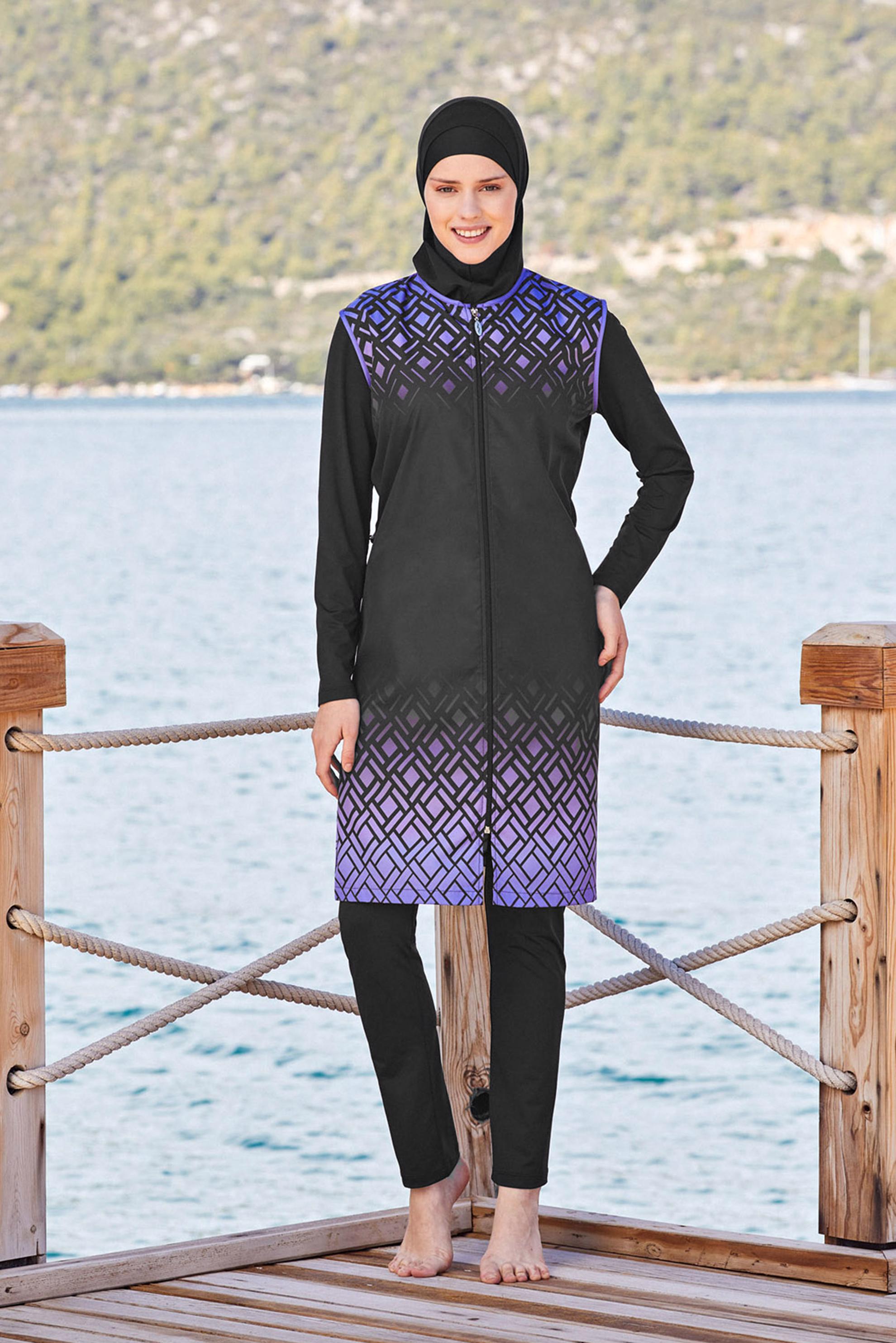 Tesettür giyim SİYAH DESENLİ FERMUARLI TESETTÜR MAYO 0415 