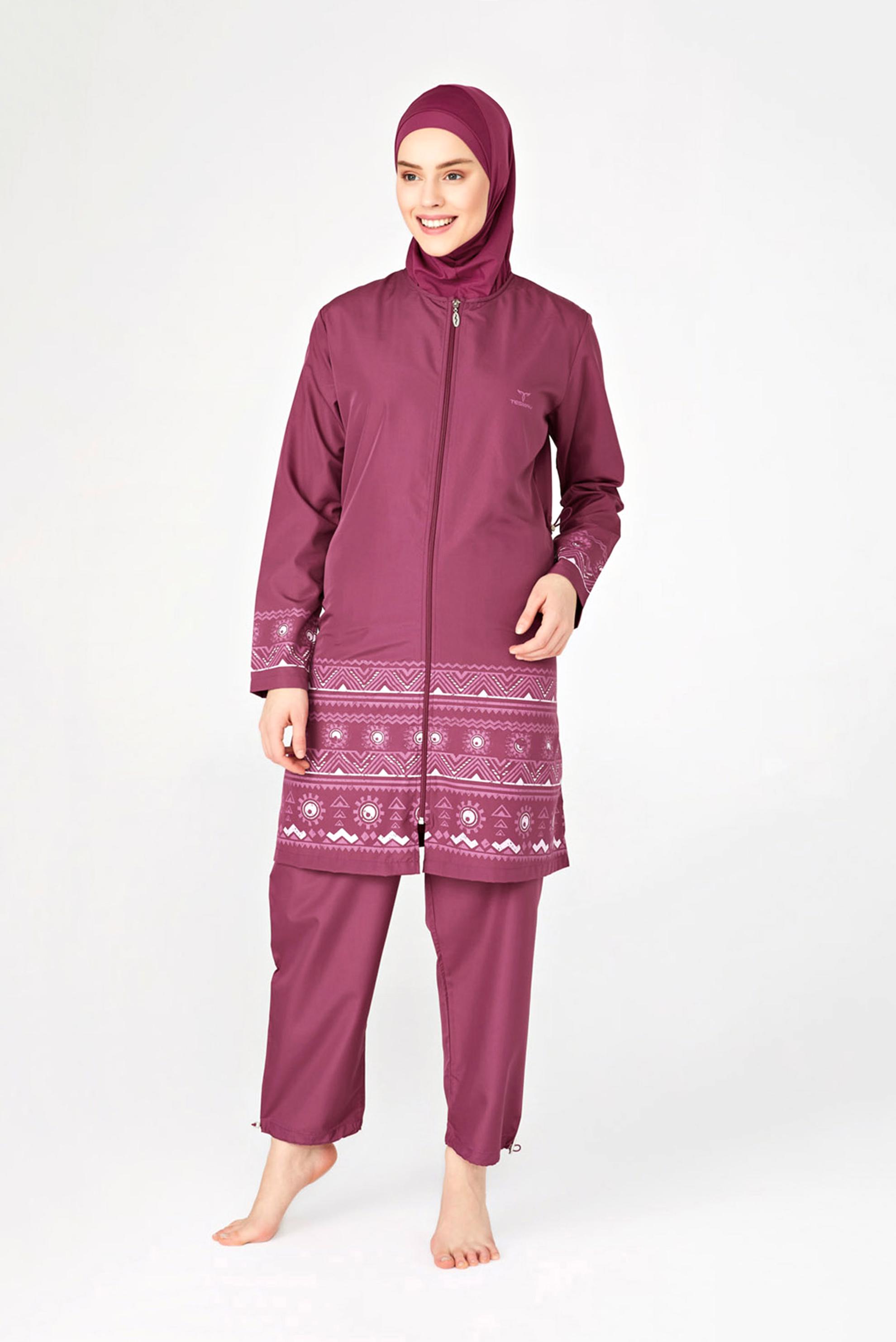 Tesettür giyim MÜRDÜM ETNİK DESENLİ  TESETTÜR MAYO 0432