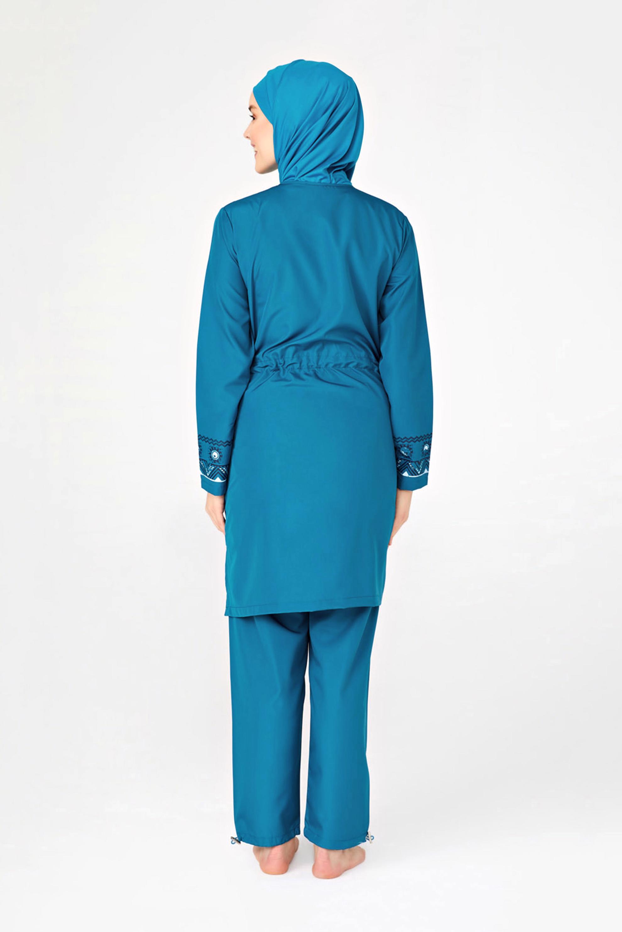 Tesettür giyim MAVİ ETNİK DESENLİ  TESETTÜR MAYO 0432