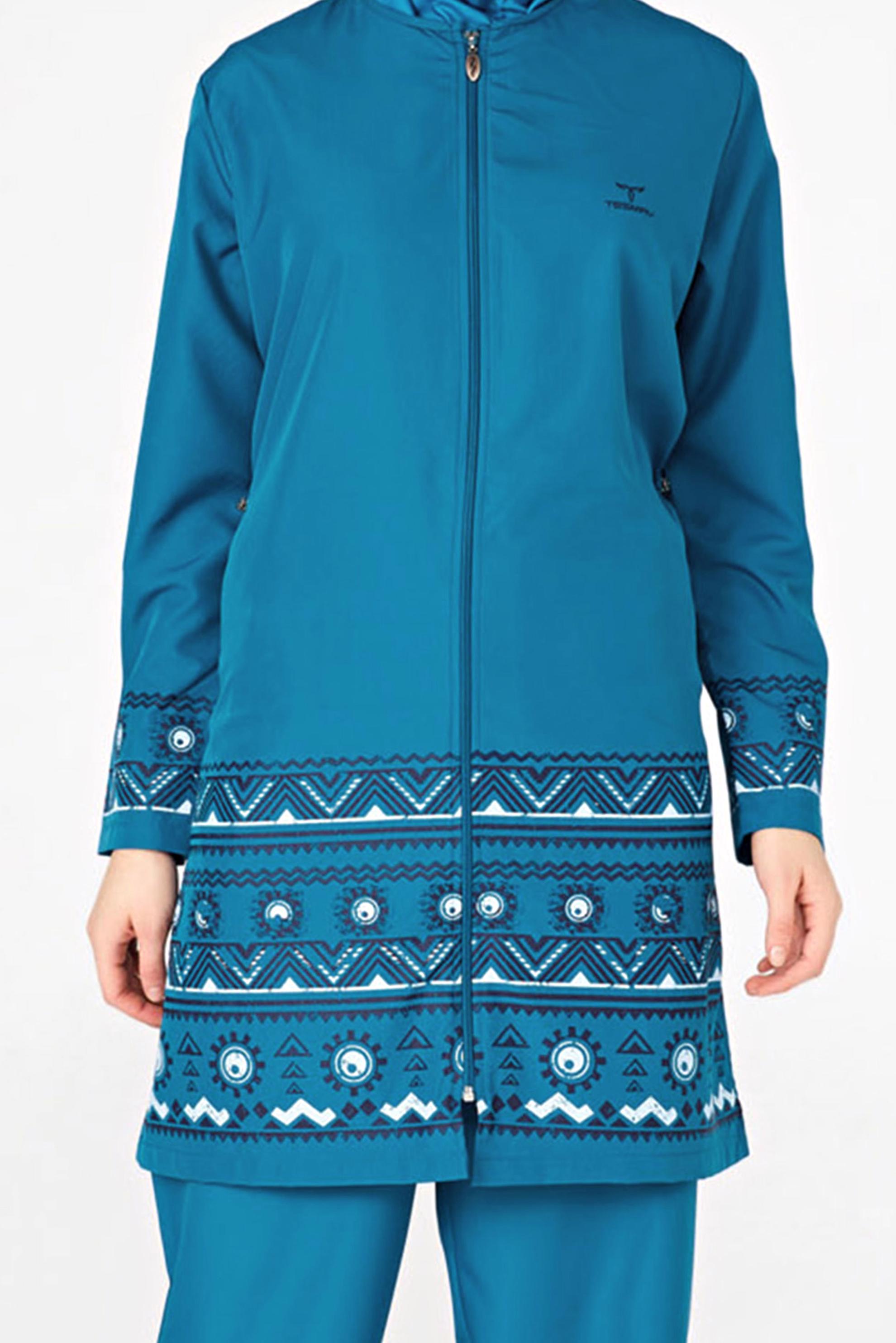 Tesettür giyim MAVİ ETNİK DESENLİ  TESETTÜR MAYO 0432