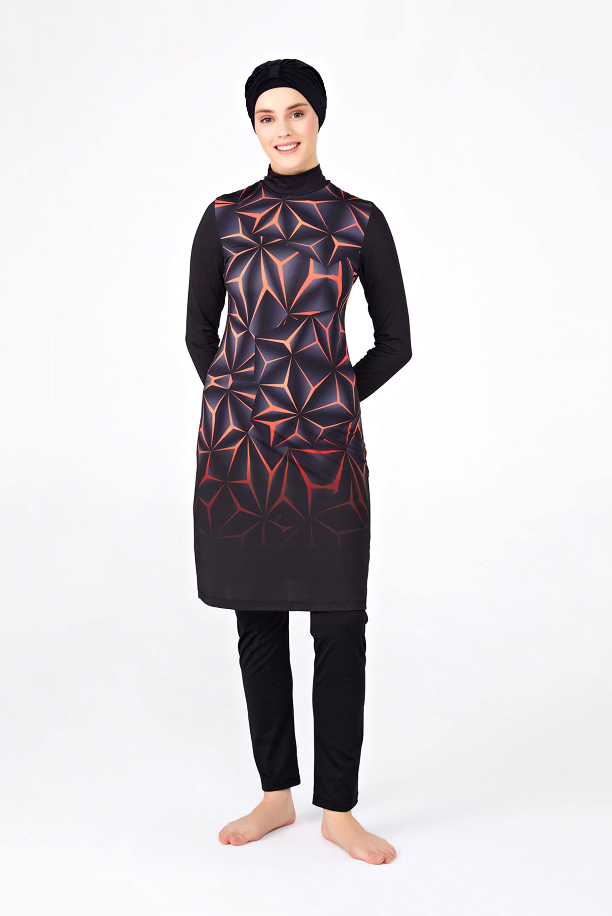 Tesettür giyim SİYAH DESENLİ LİKRALI TESETTÜR MAYO 0484 