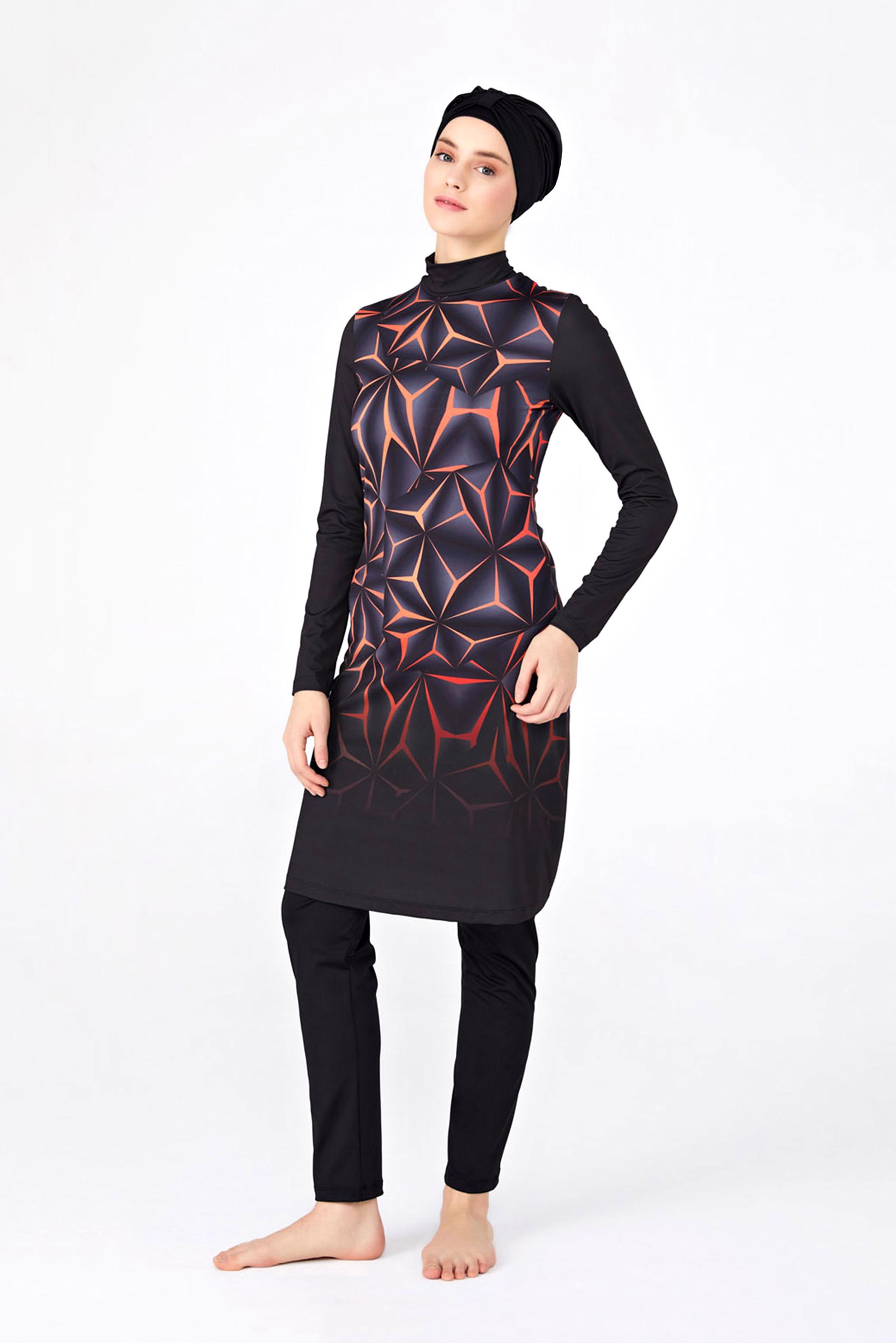 Tesettür giyim SİYAH DESENLİ LİKRALI TESETTÜR MAYO 0484 