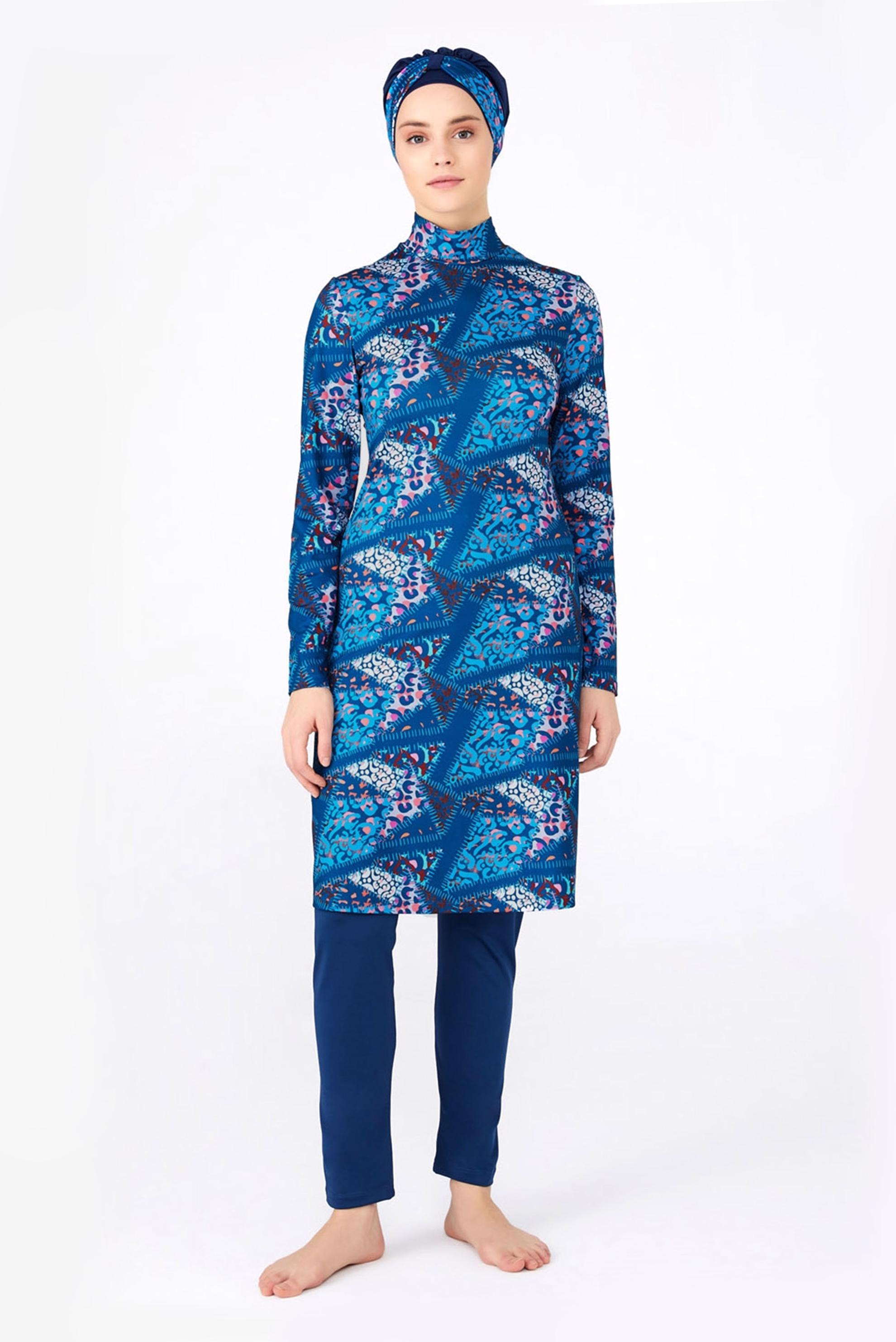 Vêtements hijab BLEU MARINE MAILLOT DE BAIN HIJAB EN LYCRA À MOTIFS 0815