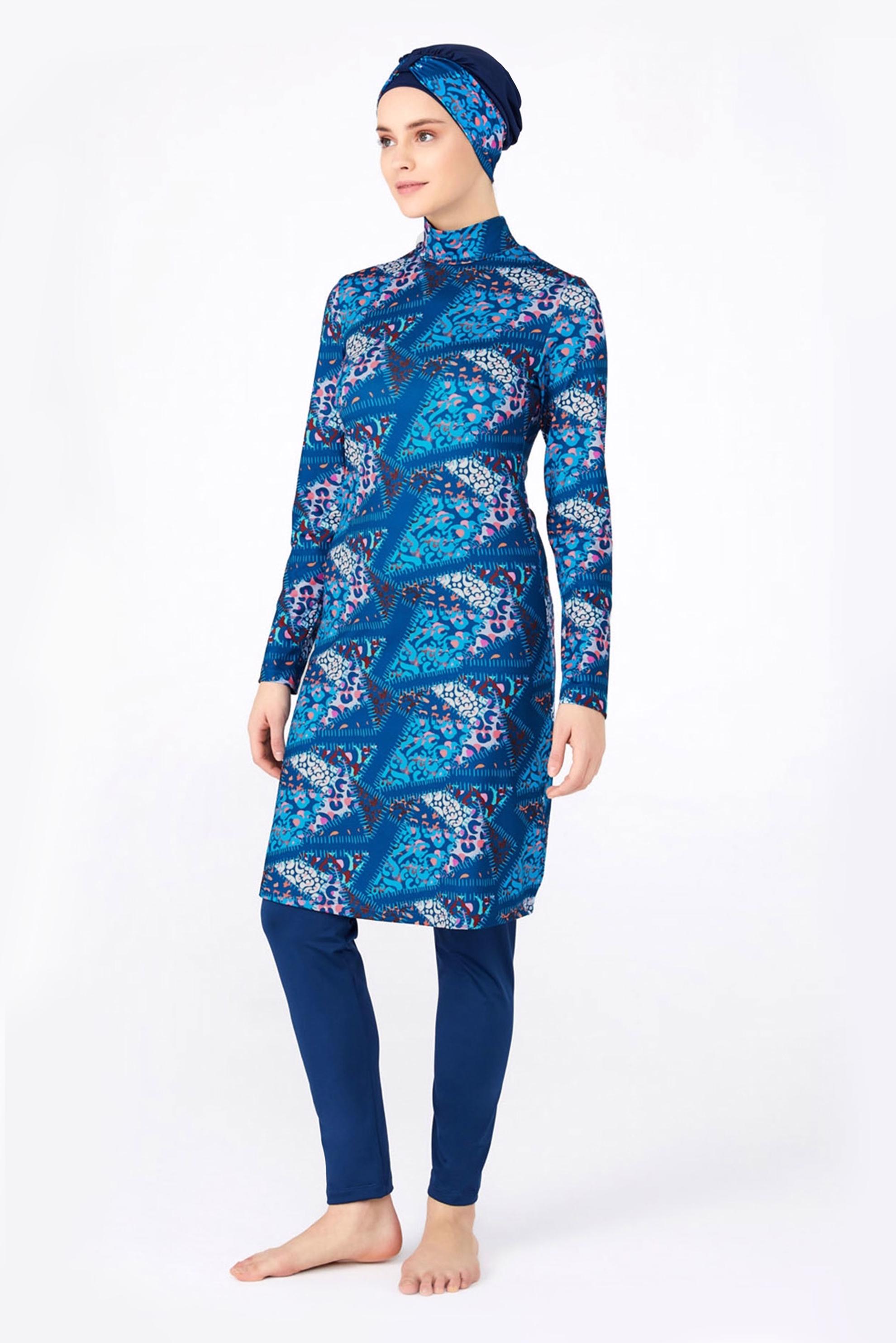 Vêtements hijab BLEU MARINE MAILLOT DE BAIN HIJAB EN LYCRA À MOTIFS 0815