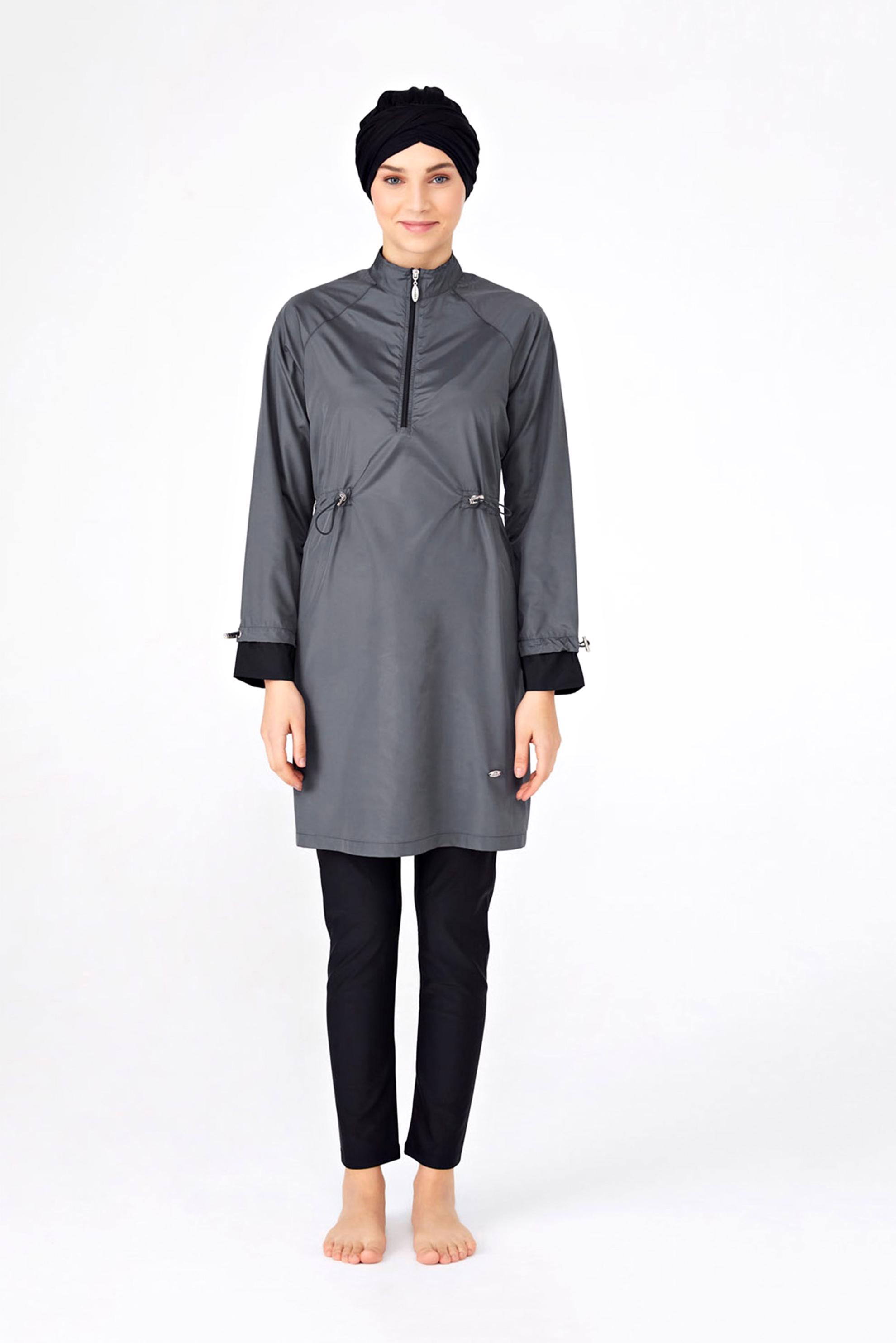 Vêtements hijab GRIS MAILLOT DE BAIN HIJAB ZIPPÉ À FRONCES 1263 