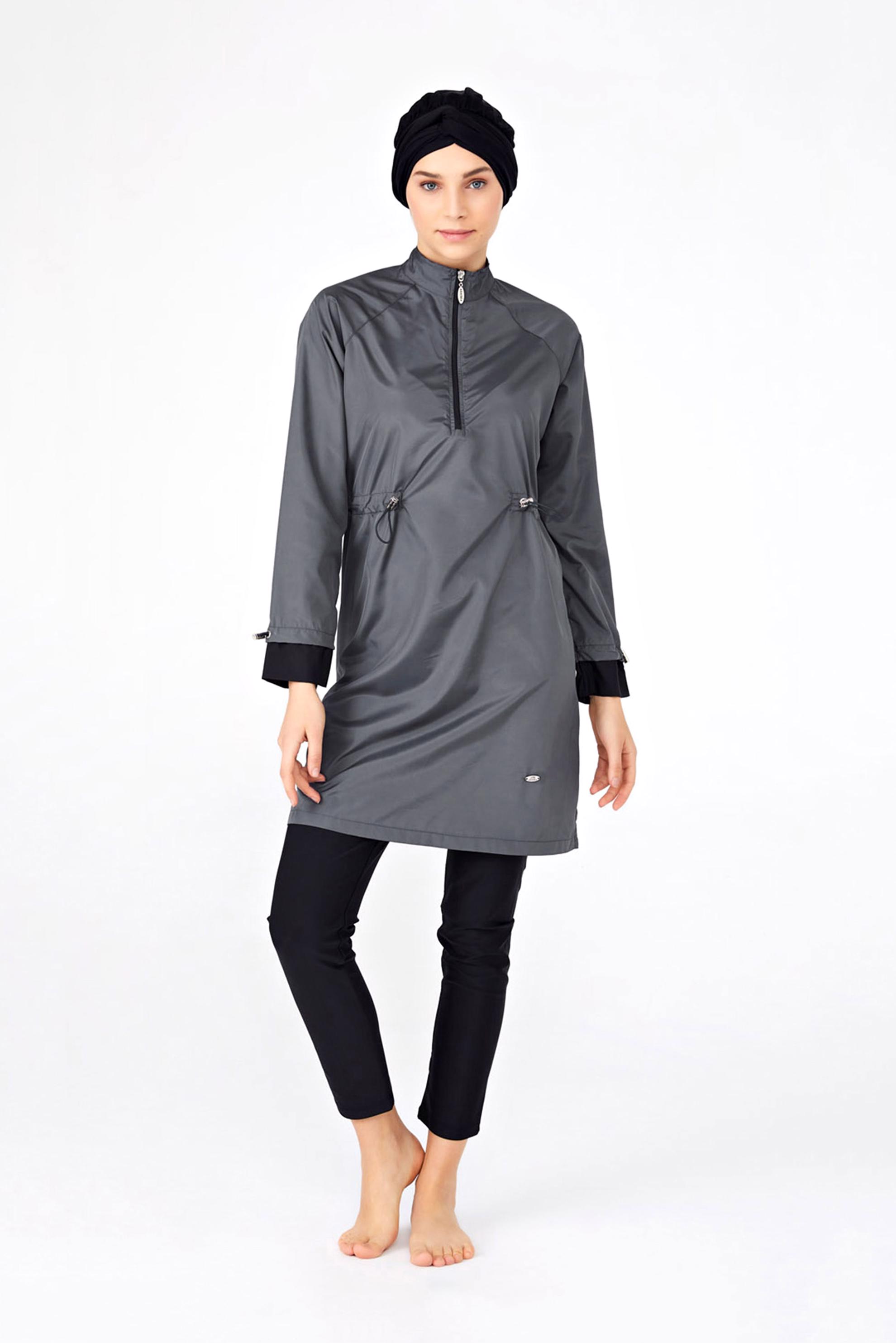 Vêtements hijab GRIS MAILLOT DE BAIN HIJAB ZIPPÉ À FRONCES 1263 