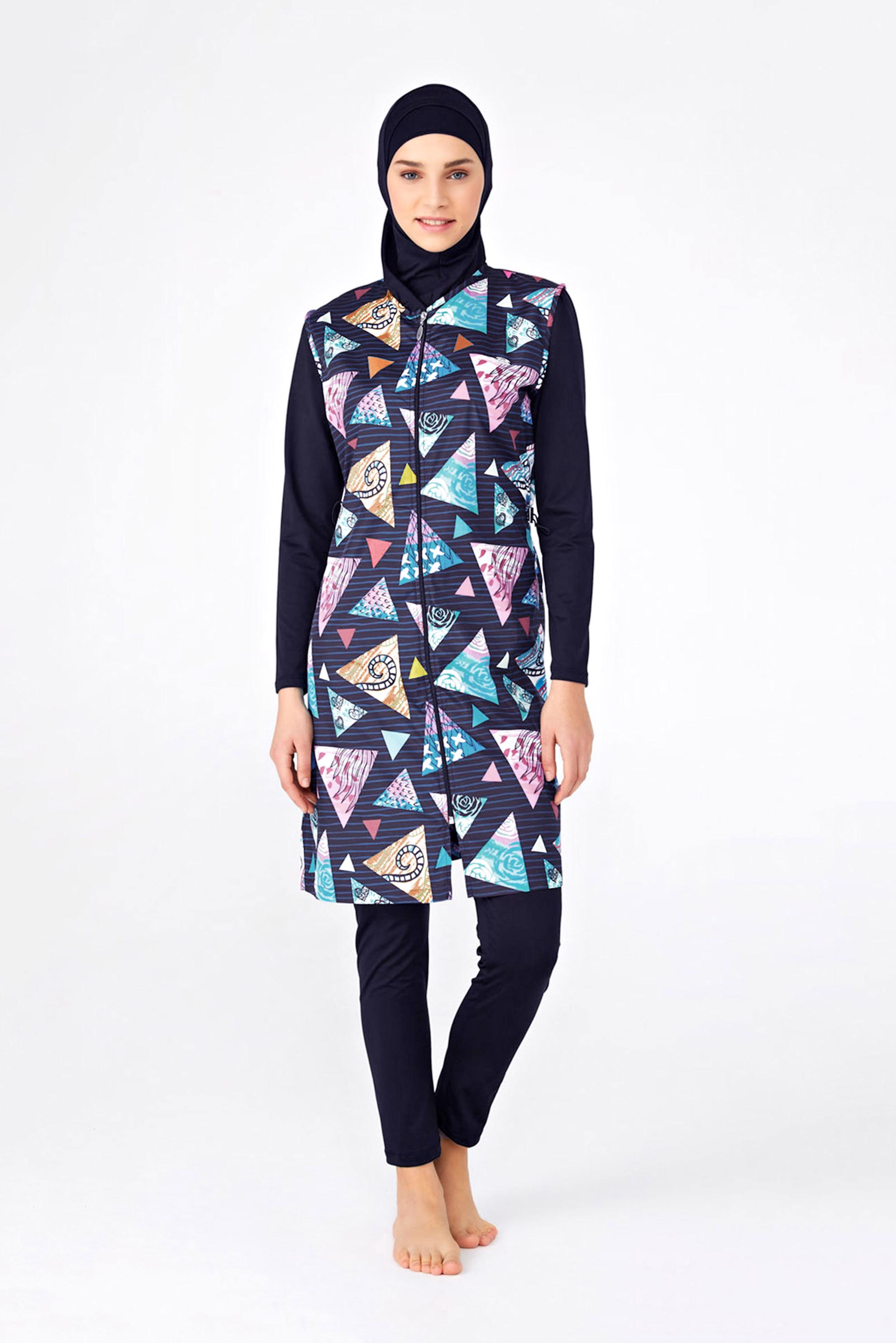 Hijab clothing NAVY BLUE GEOMETRIC PATTERNED HIJAB SWIMSUIT 2166 