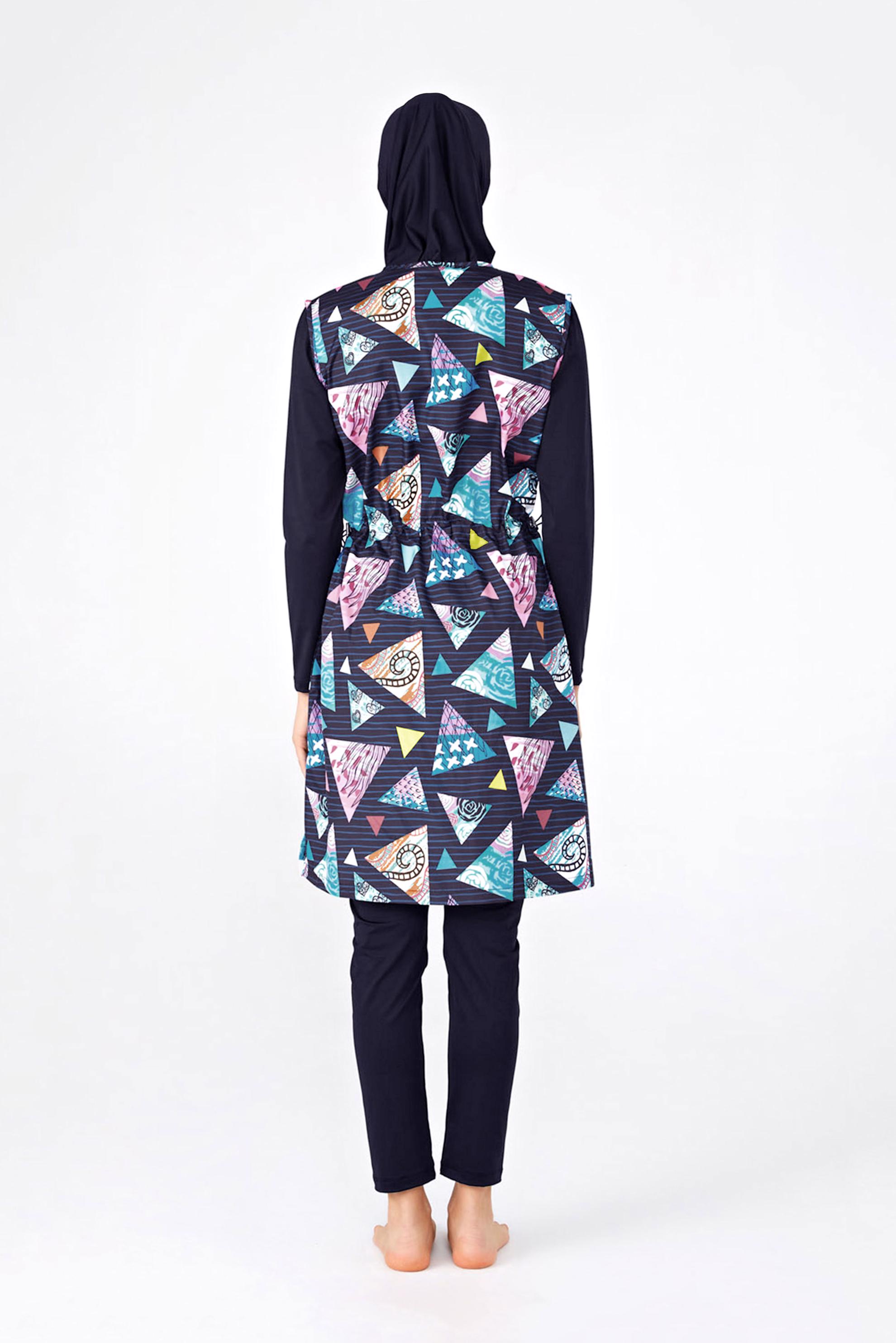 Hijab clothing NAVY BLUE GEOMETRIC PATTERNED HIJAB SWIMSUIT 2166 