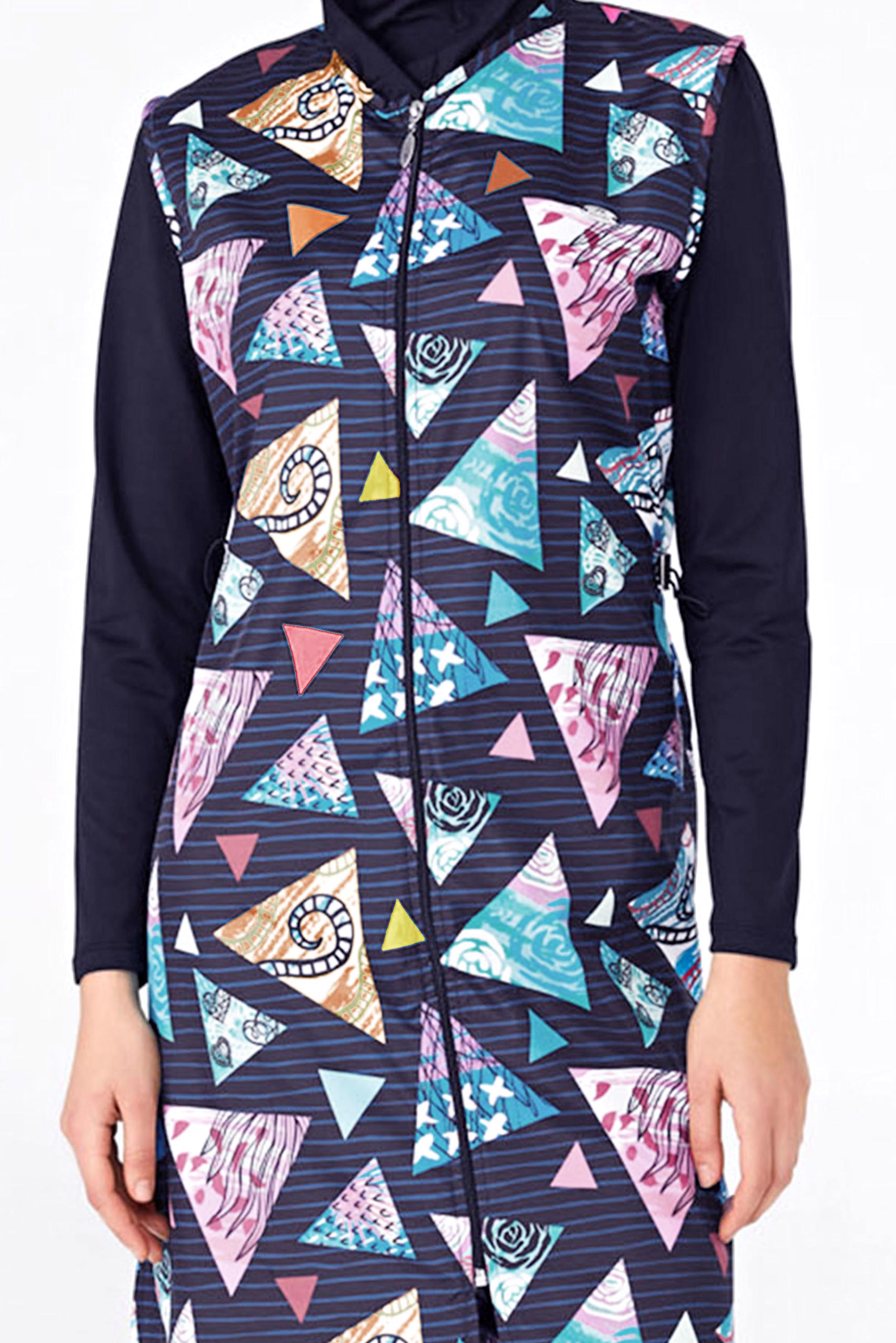 Hijab clothing NAVY BLUE GEOMETRIC PATTERNED HIJAB SWIMSUIT 2166 