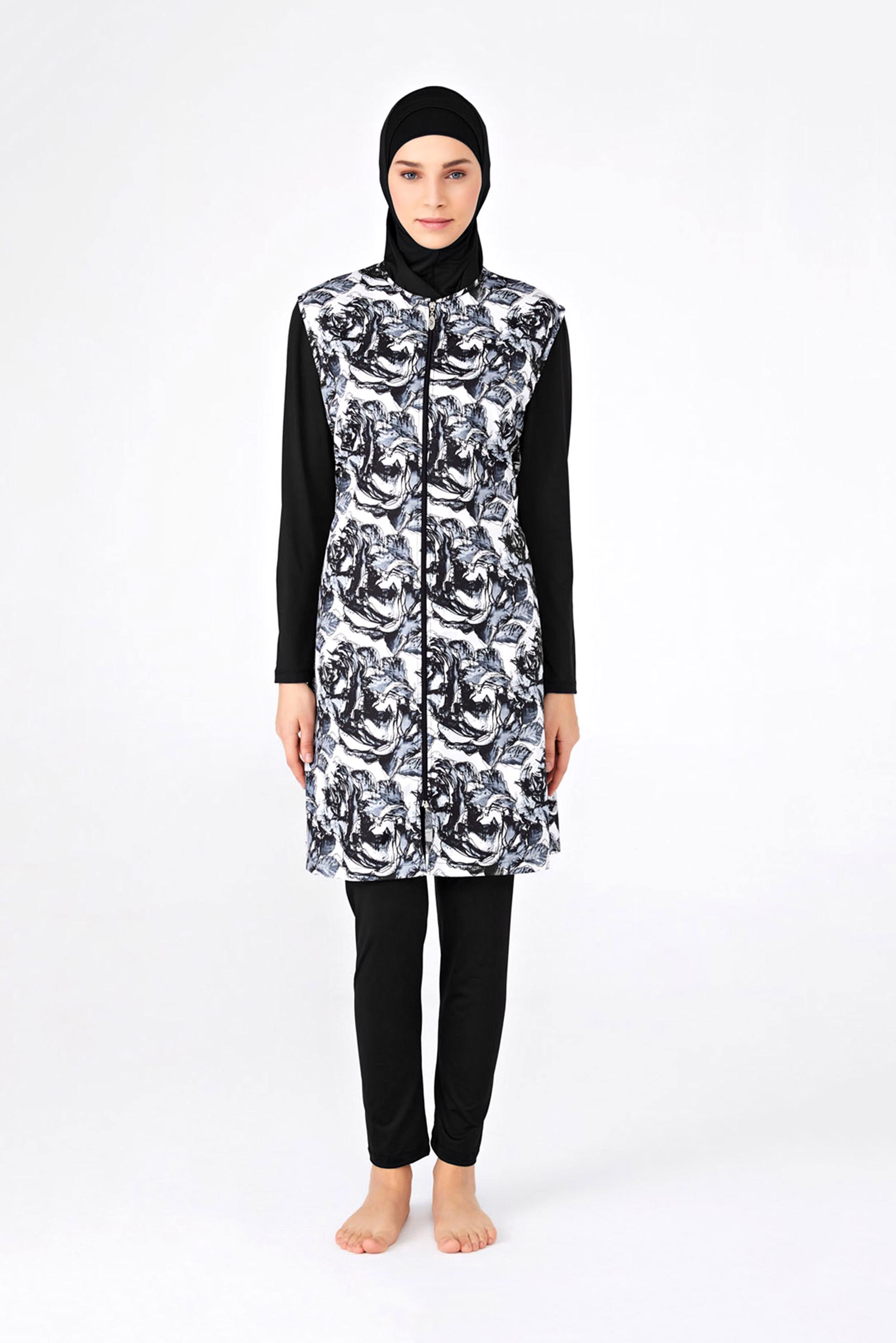 Tesettür giyim SİYAH ÇİZGİSEL DESEN DETAYLI TESETTÜR MAYO 2172 