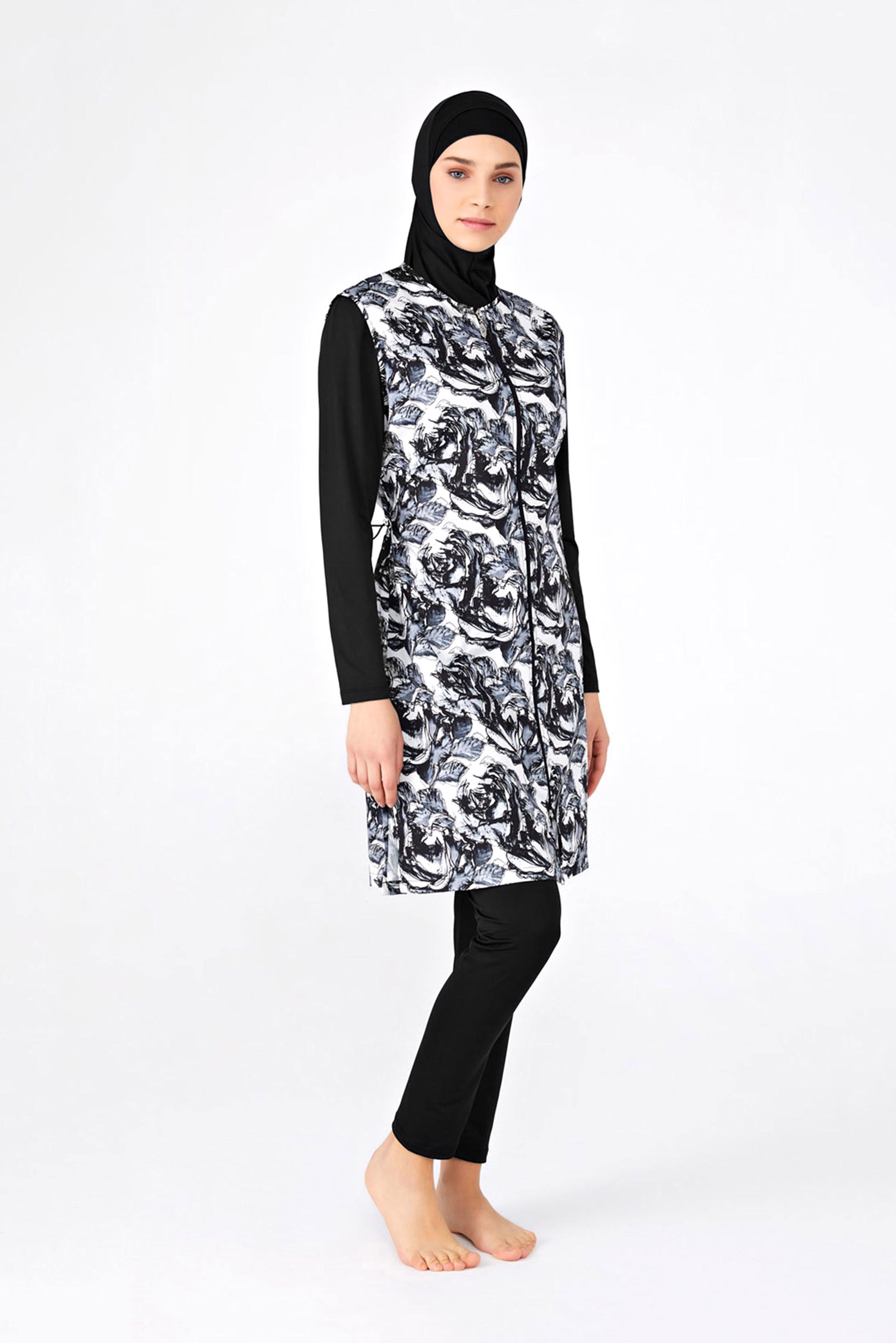 Tesettür giyim SİYAH ÇİZGİSEL DESEN DETAYLI TESETTÜR MAYO 2172 