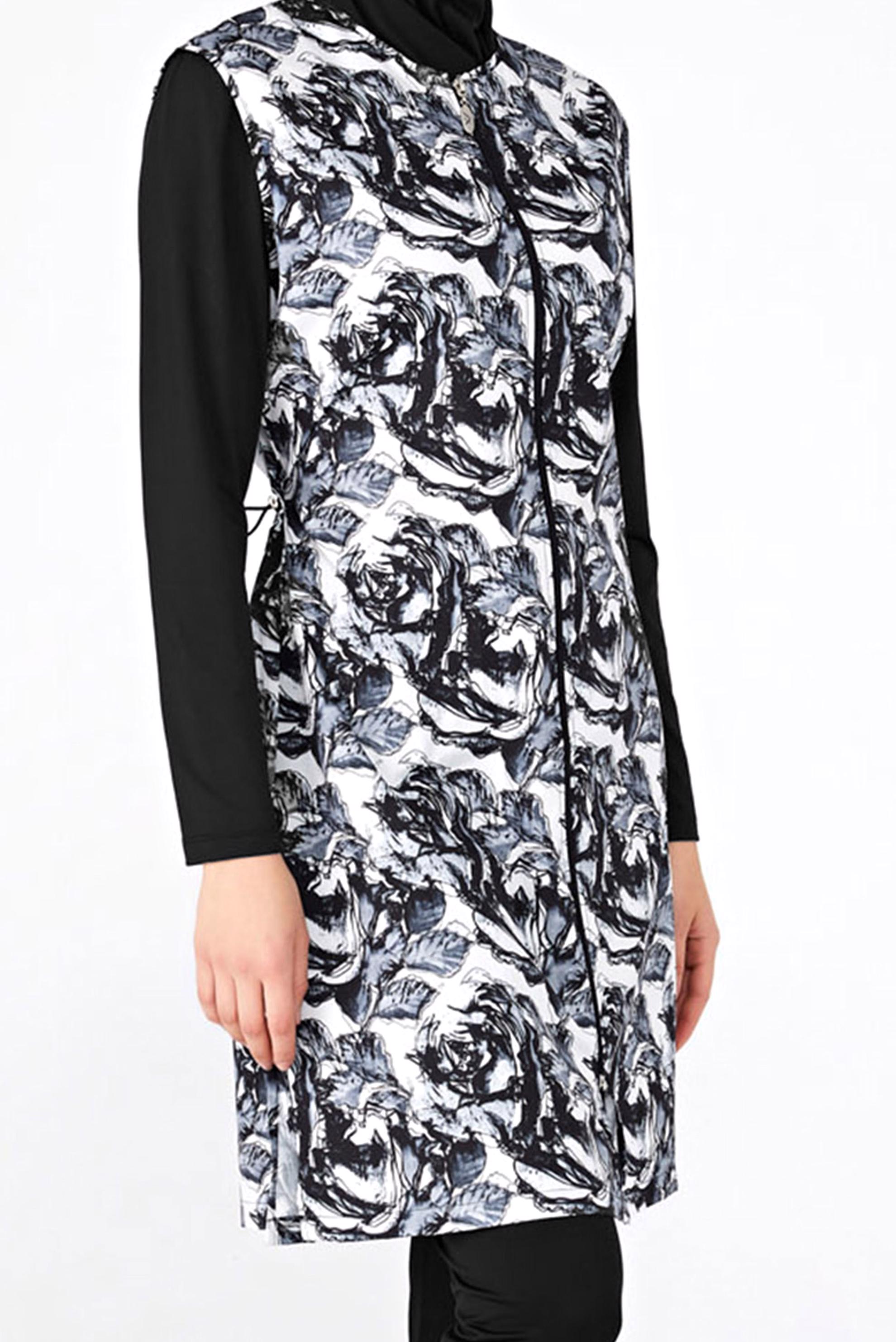 Tesettür giyim SİYAH ÇİZGİSEL DESEN DETAYLI TESETTÜR MAYO 2172 