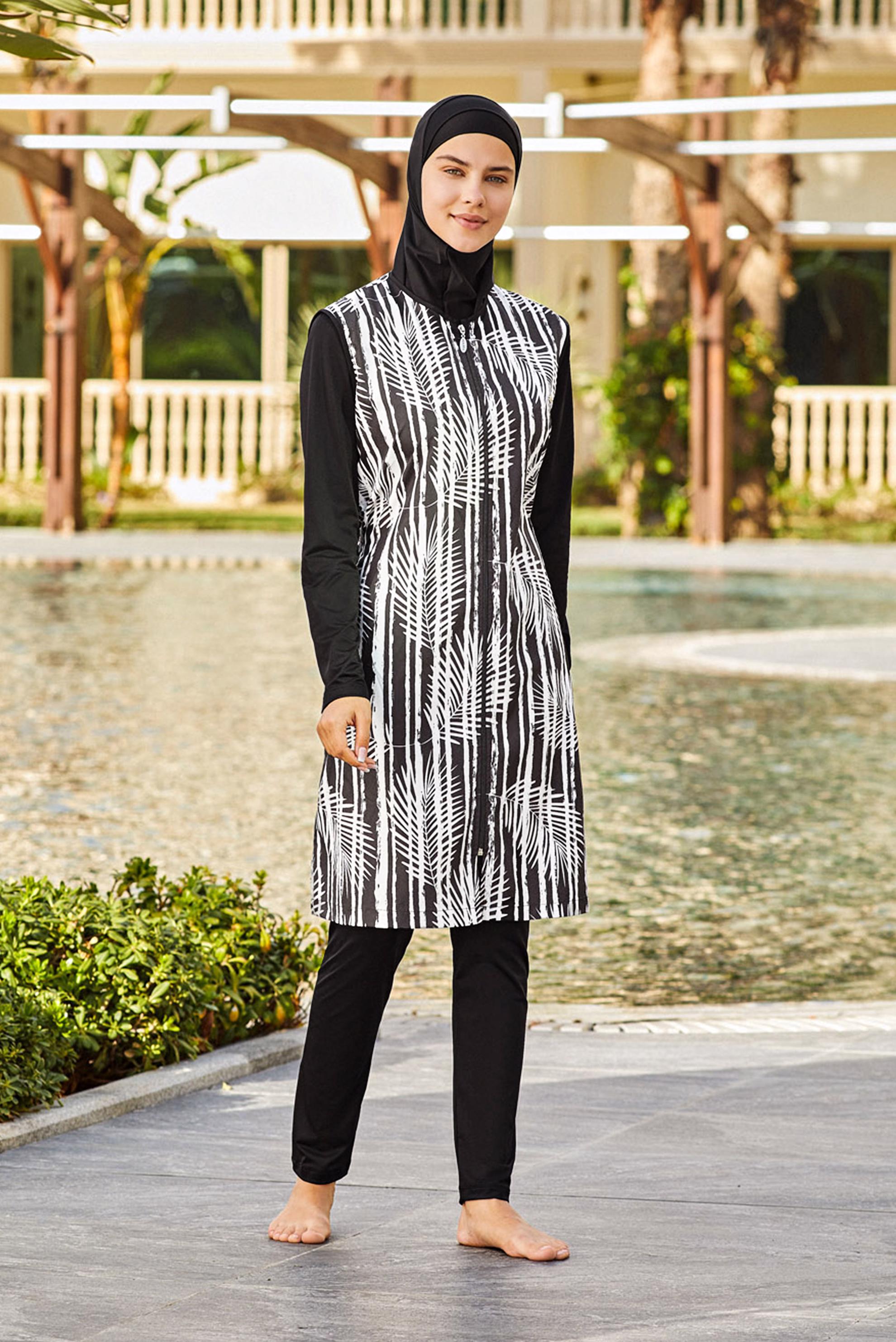 Hijab clothing BLACK LEAF PATTERNED HIJAB SWIMSUIT 2173 