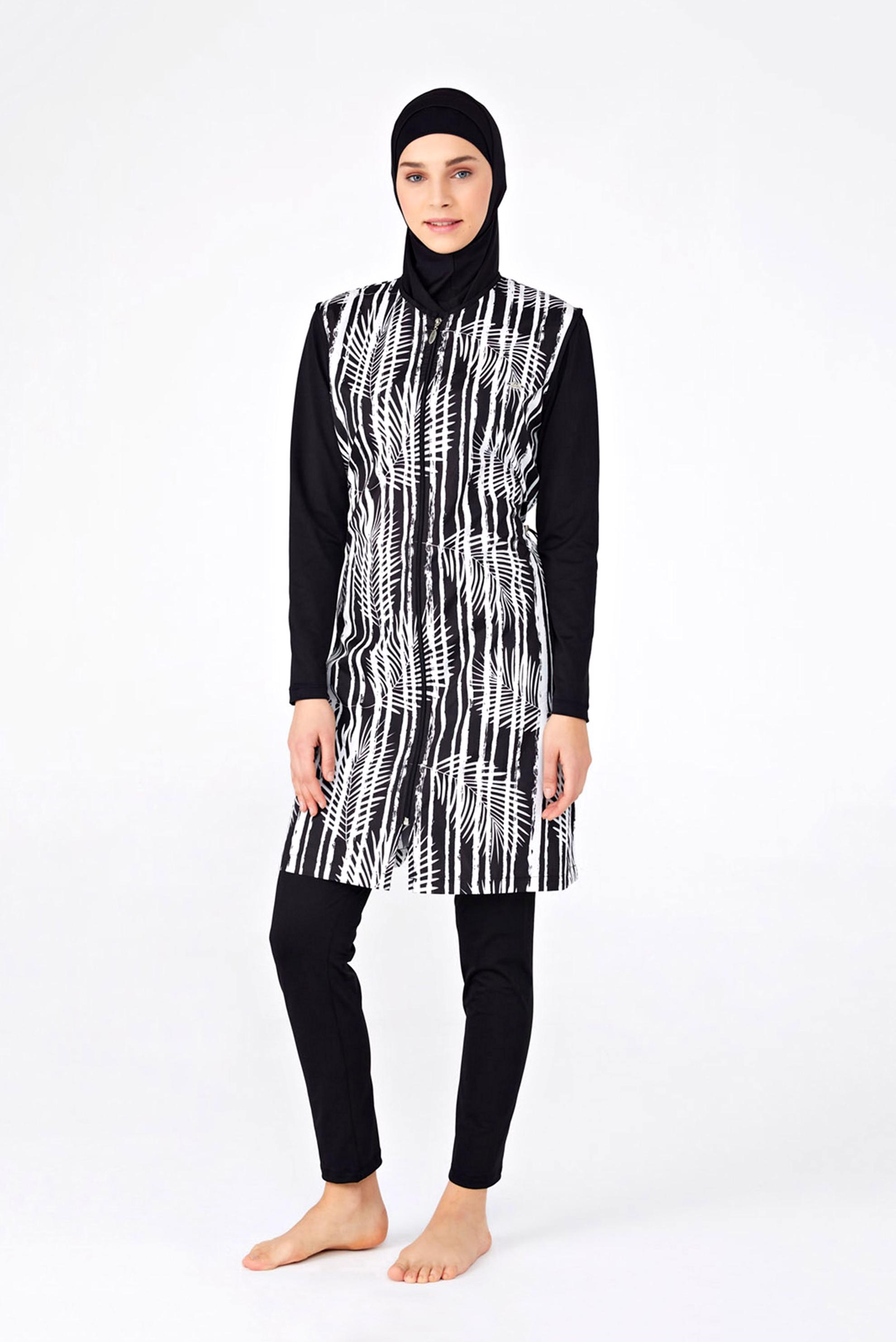 Hijab clothing BLACK LEAF PATTERNED HIJAB SWIMSUIT 2173 