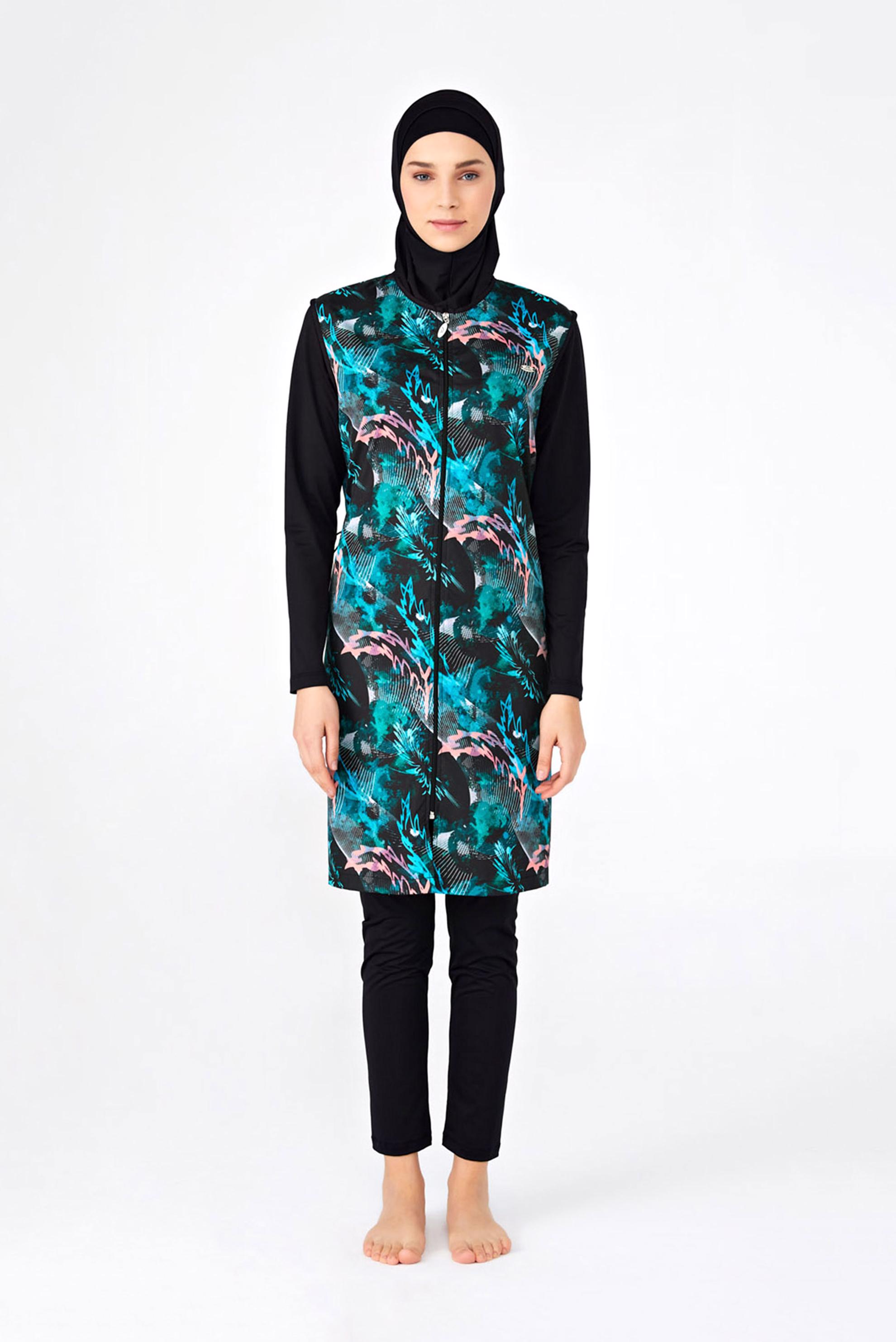 Tesettür giyim SİYAH DESENLİ FERMUARLI TESETTÜR MAYO 2182 