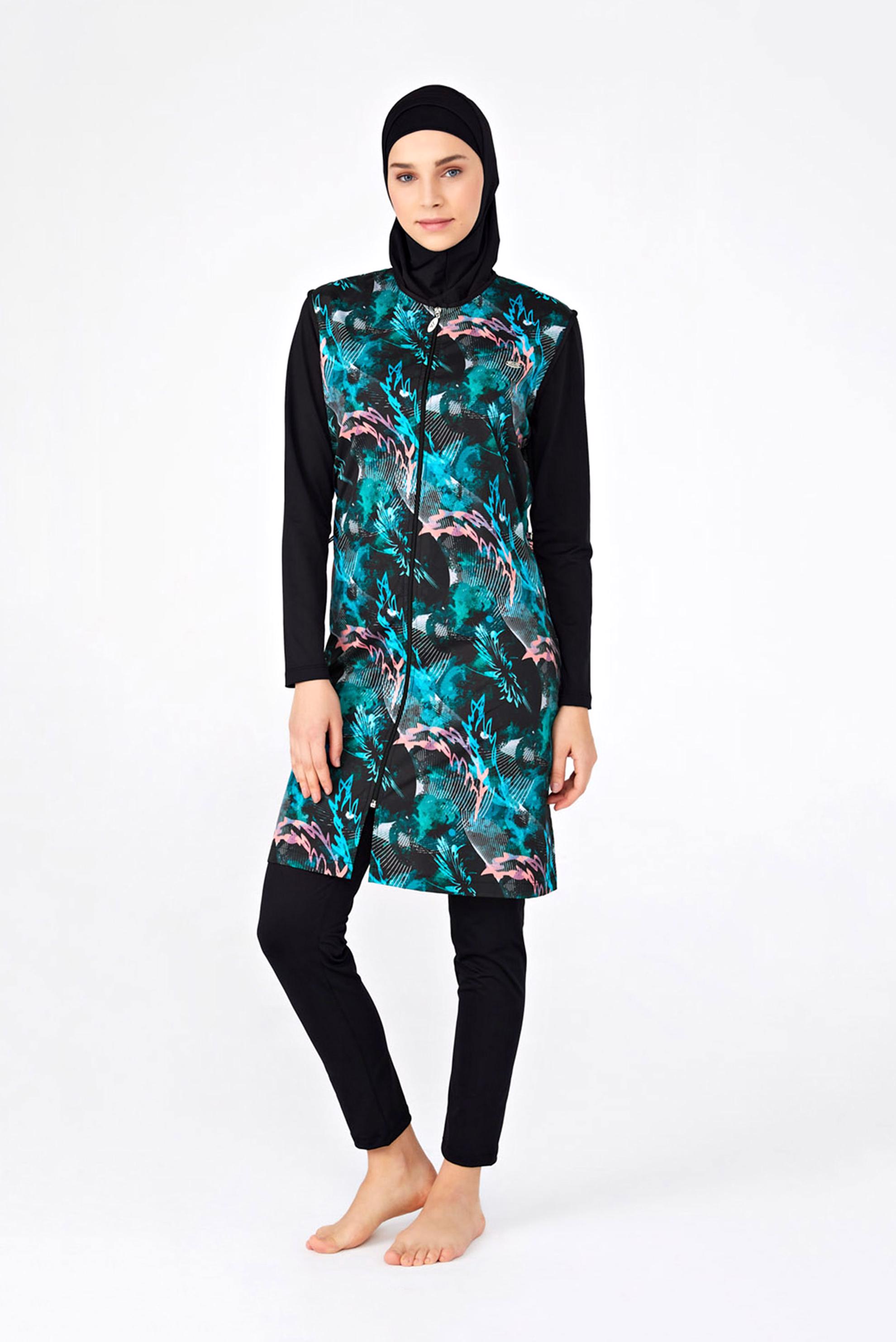 Tesettür giyim SİYAH DESENLİ FERMUARLI TESETTÜR MAYO 2182 