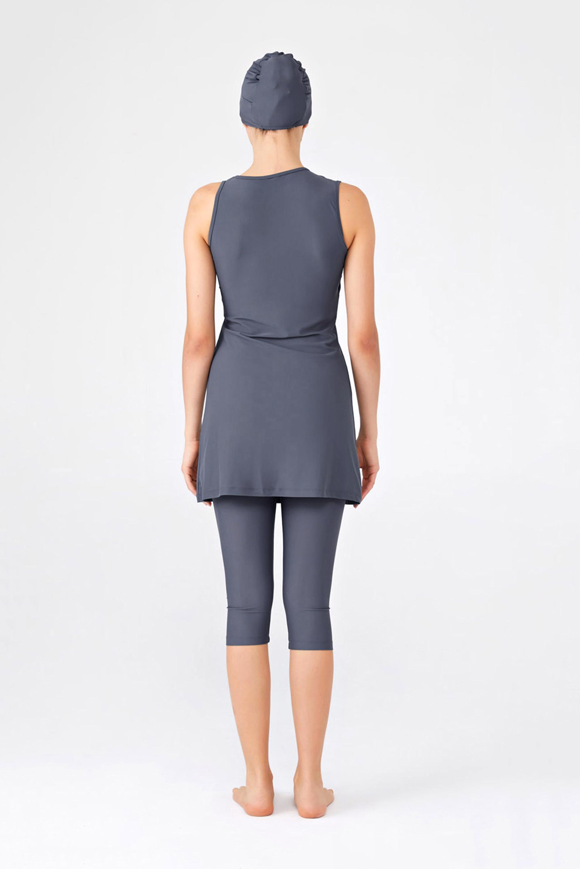 Tesettür giyim GRİ KALIN ASKILI RENKLİ ÇİZGİSEL DETAYLI HAVUZ  MAYO 3203 