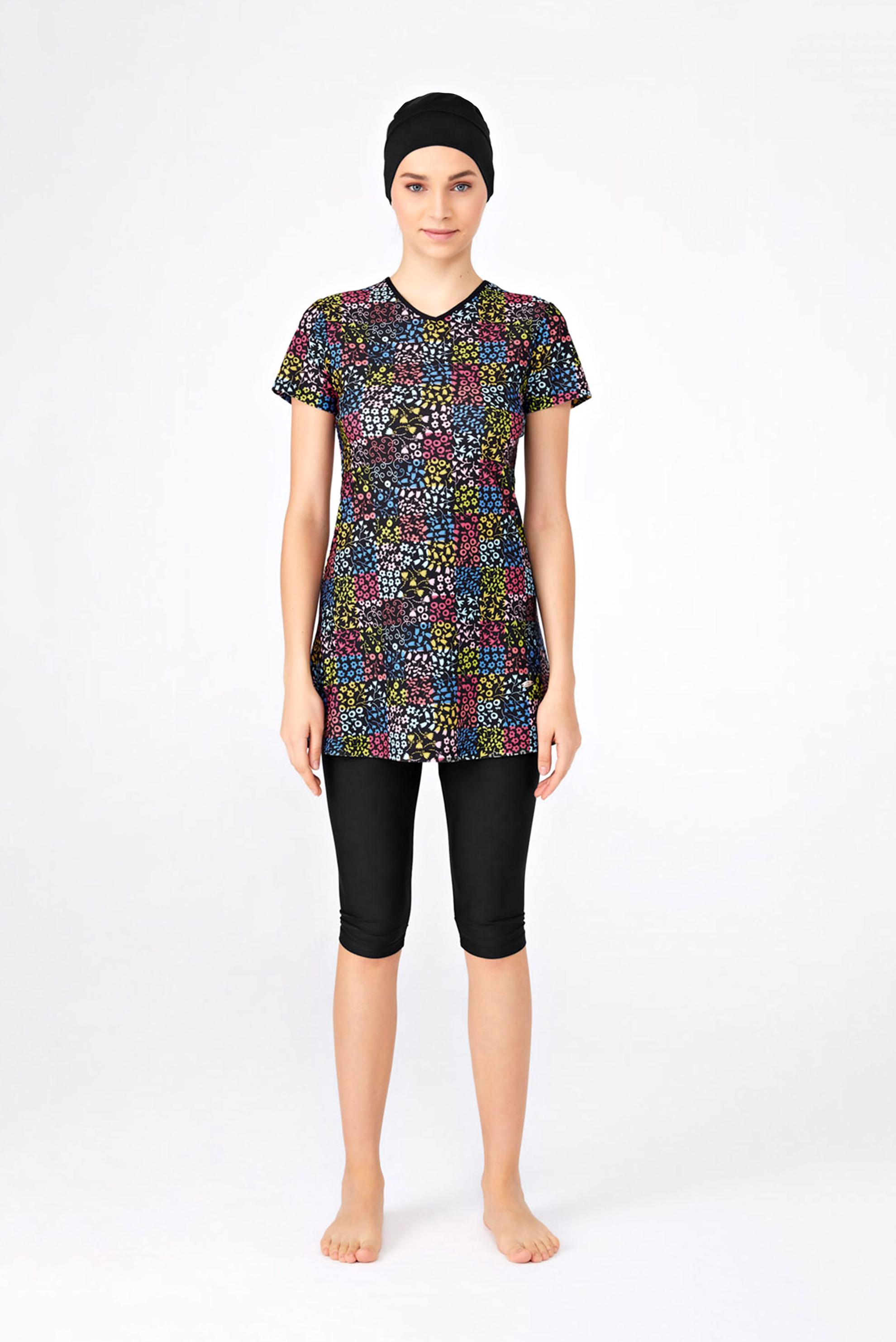 Hijab clothing BLACK MIXED PATTERNED POOL SWIMSUIT 3314 