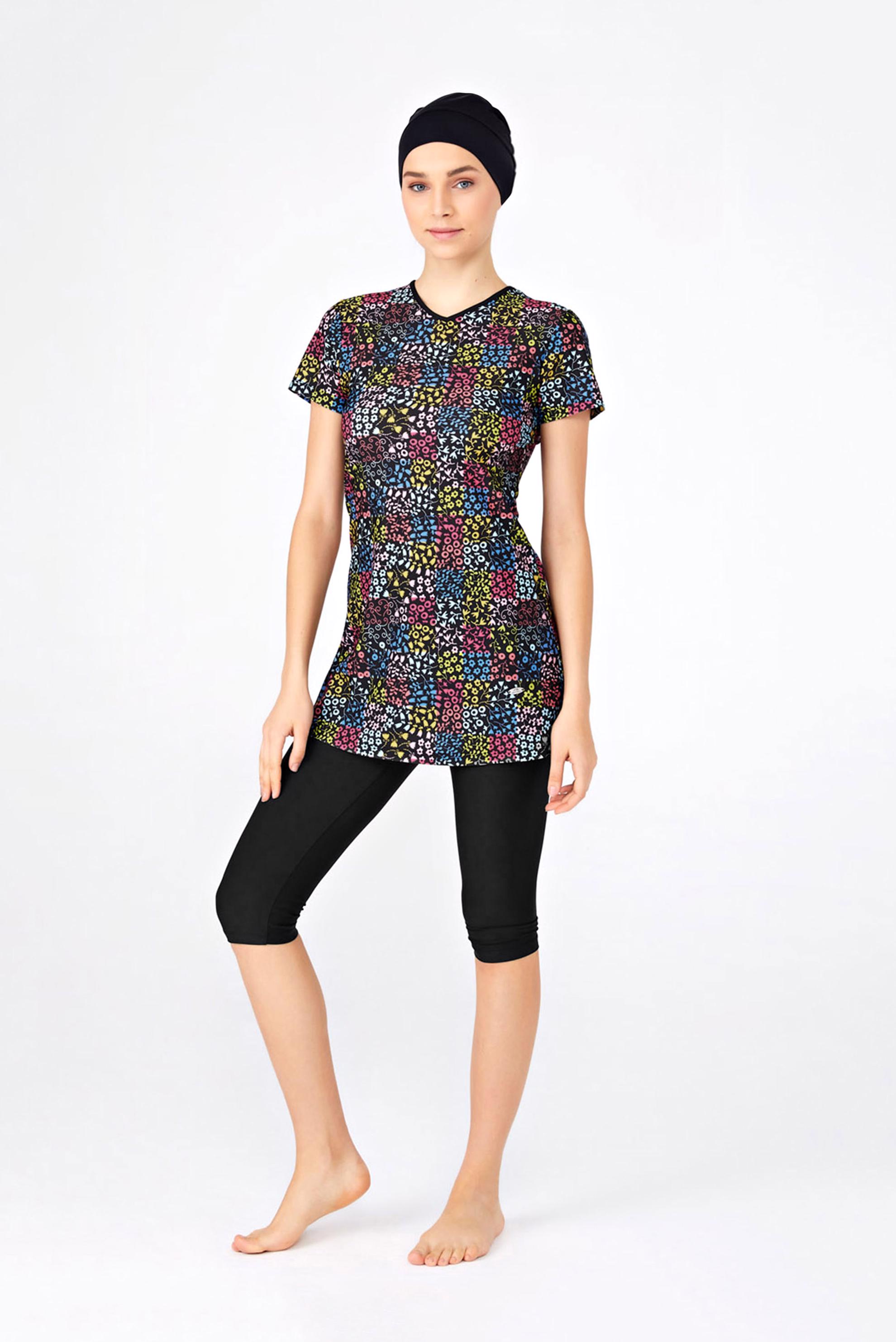 Hijab clothing BLACK MIXED PATTERNED POOL SWIMSUIT 3314 